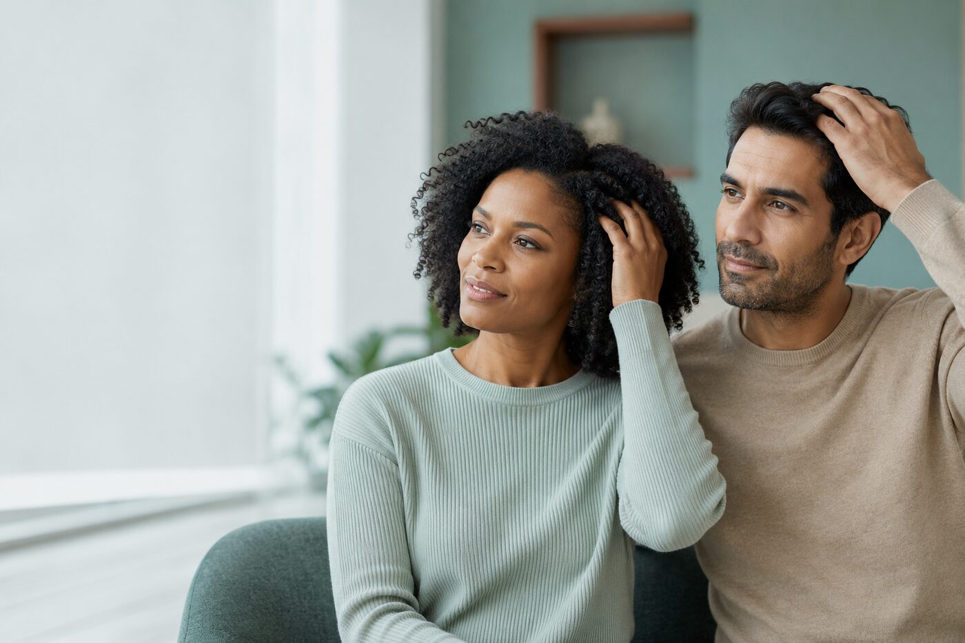 A calm, everyday moment — taking a clear look at your hair