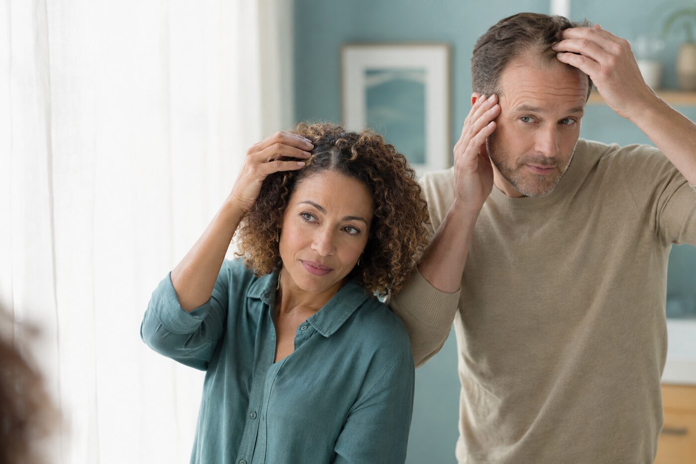 A calm, everyday moment — taking a clear look at your scalp