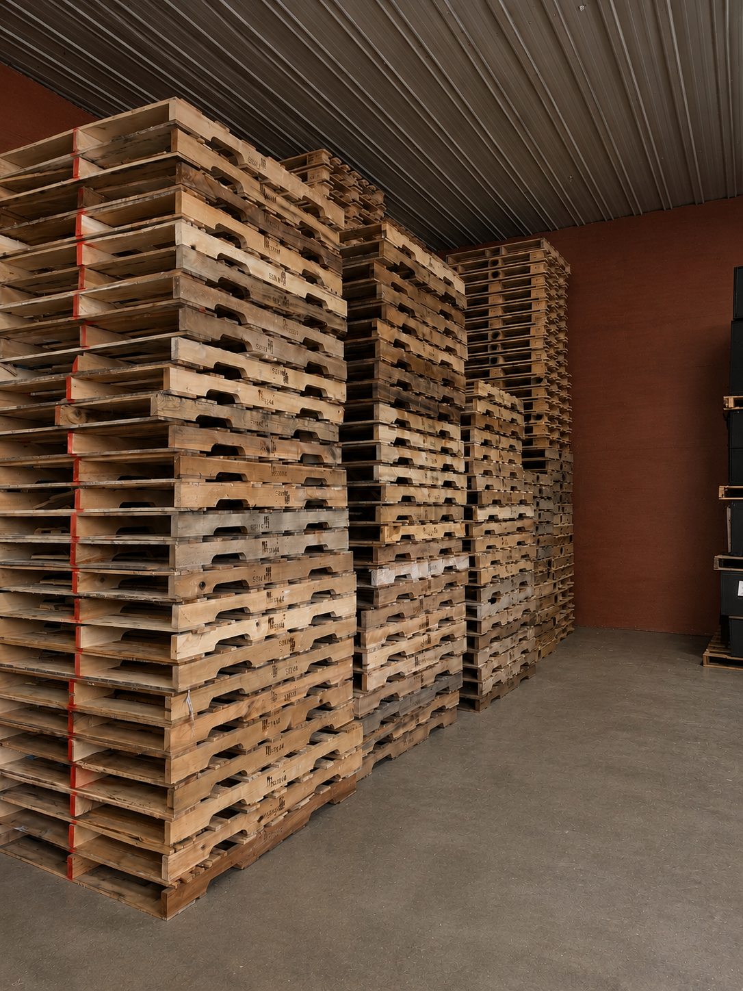 Rows of recovered pallets in the Multi Pallets warehouse