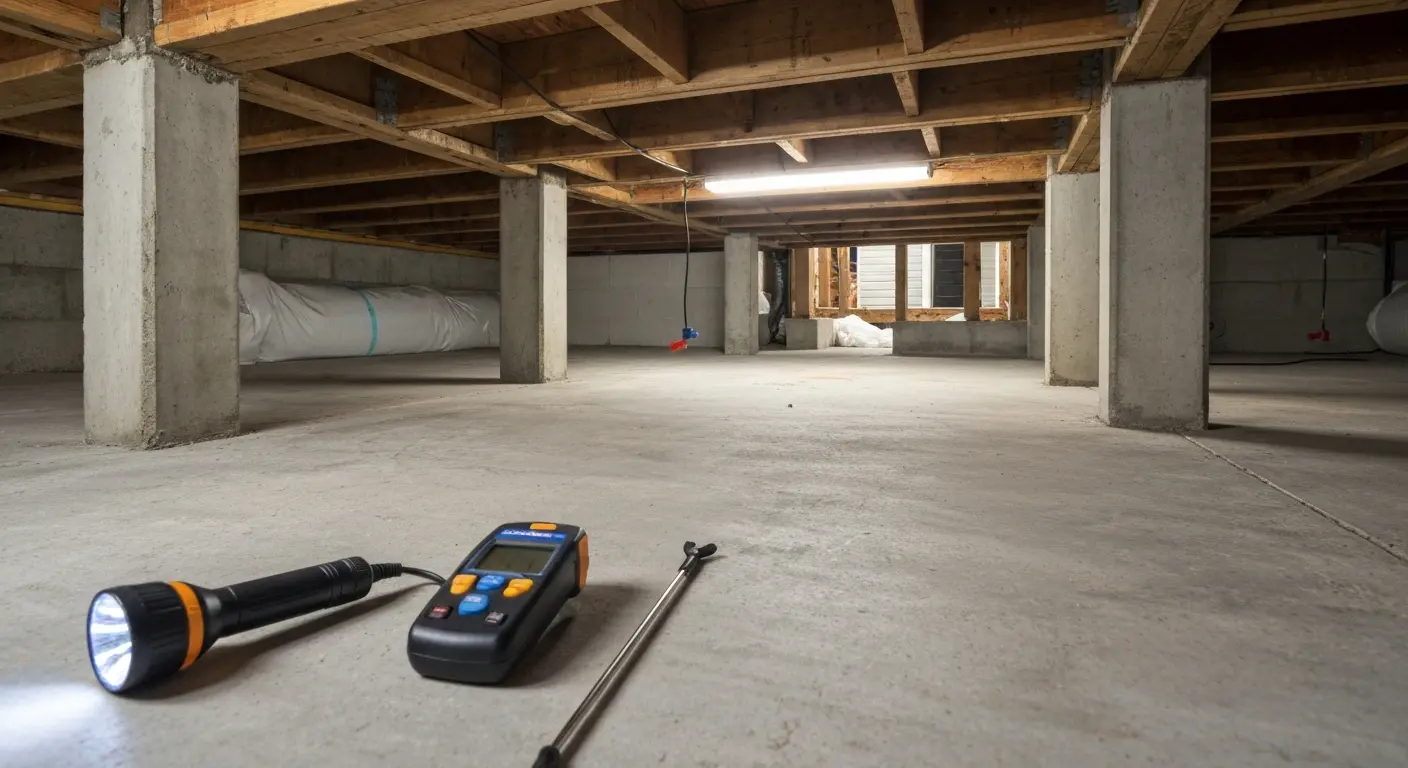 Termite control inspection in home crawlspace