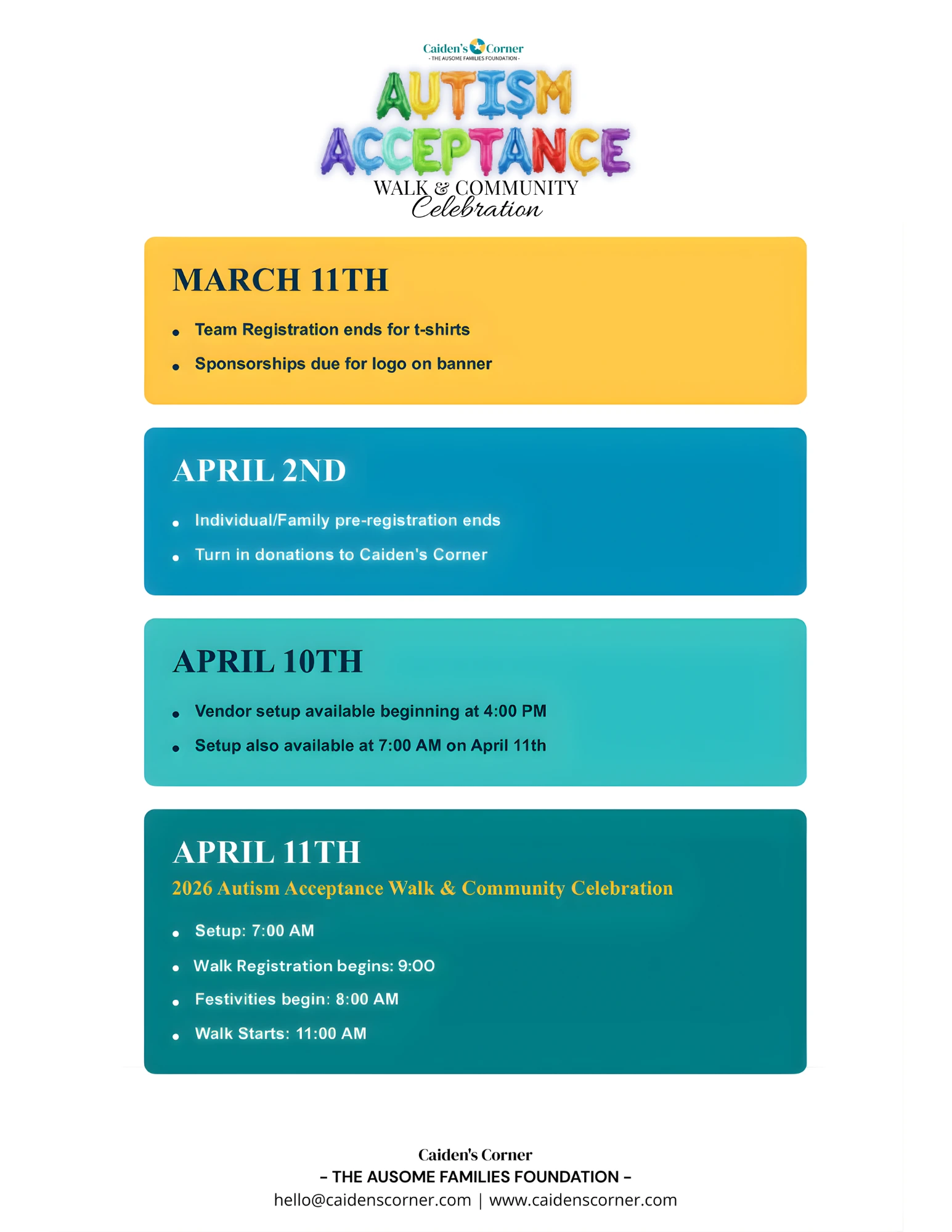 Autism Acceptance Walk 2026 Important Dates