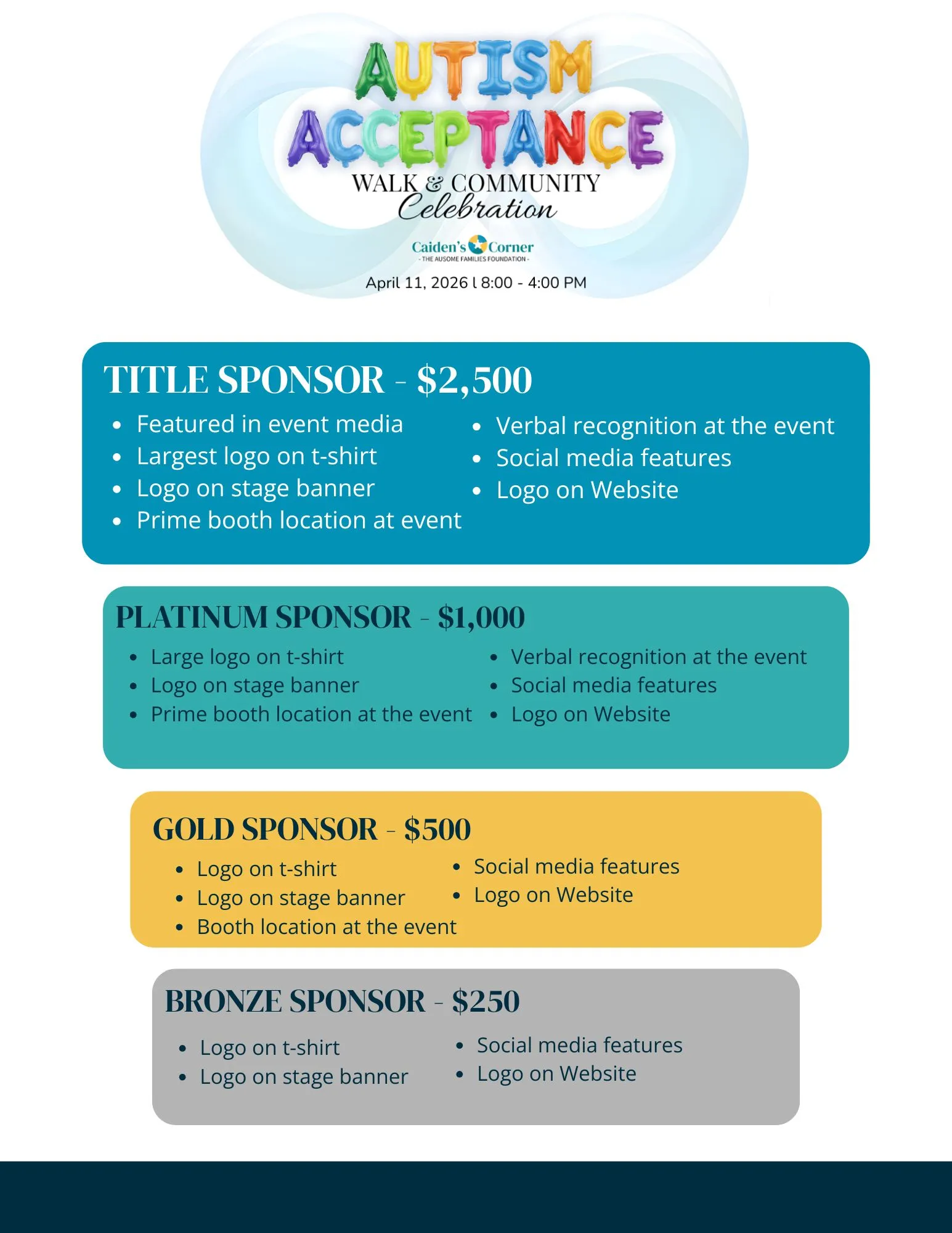 Autism Acceptance Walk 2026 Sponsorship Levels