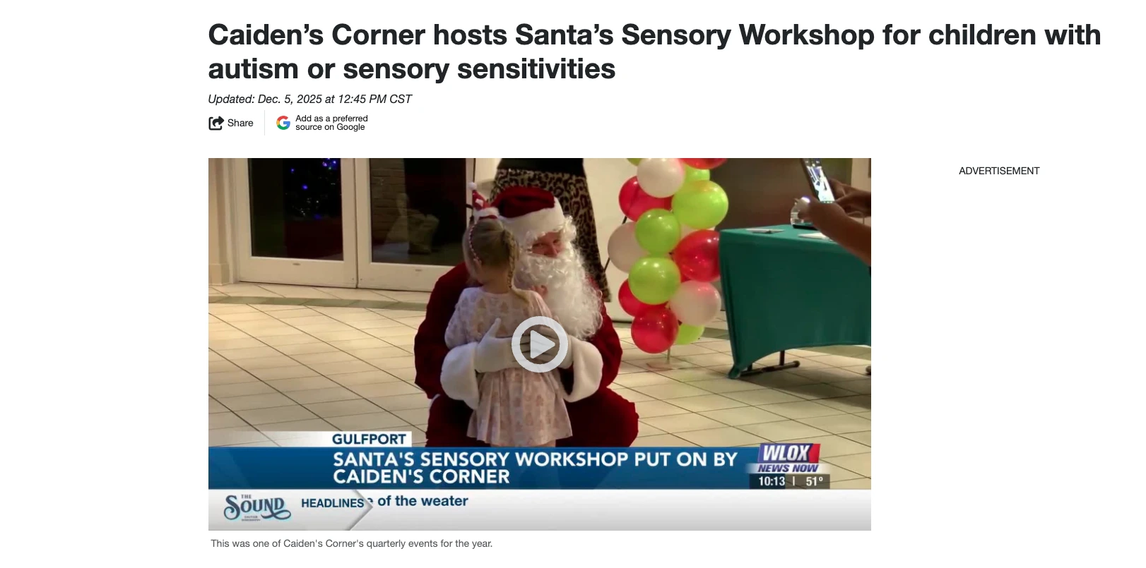 Santa's Sensory Workshop broadcast