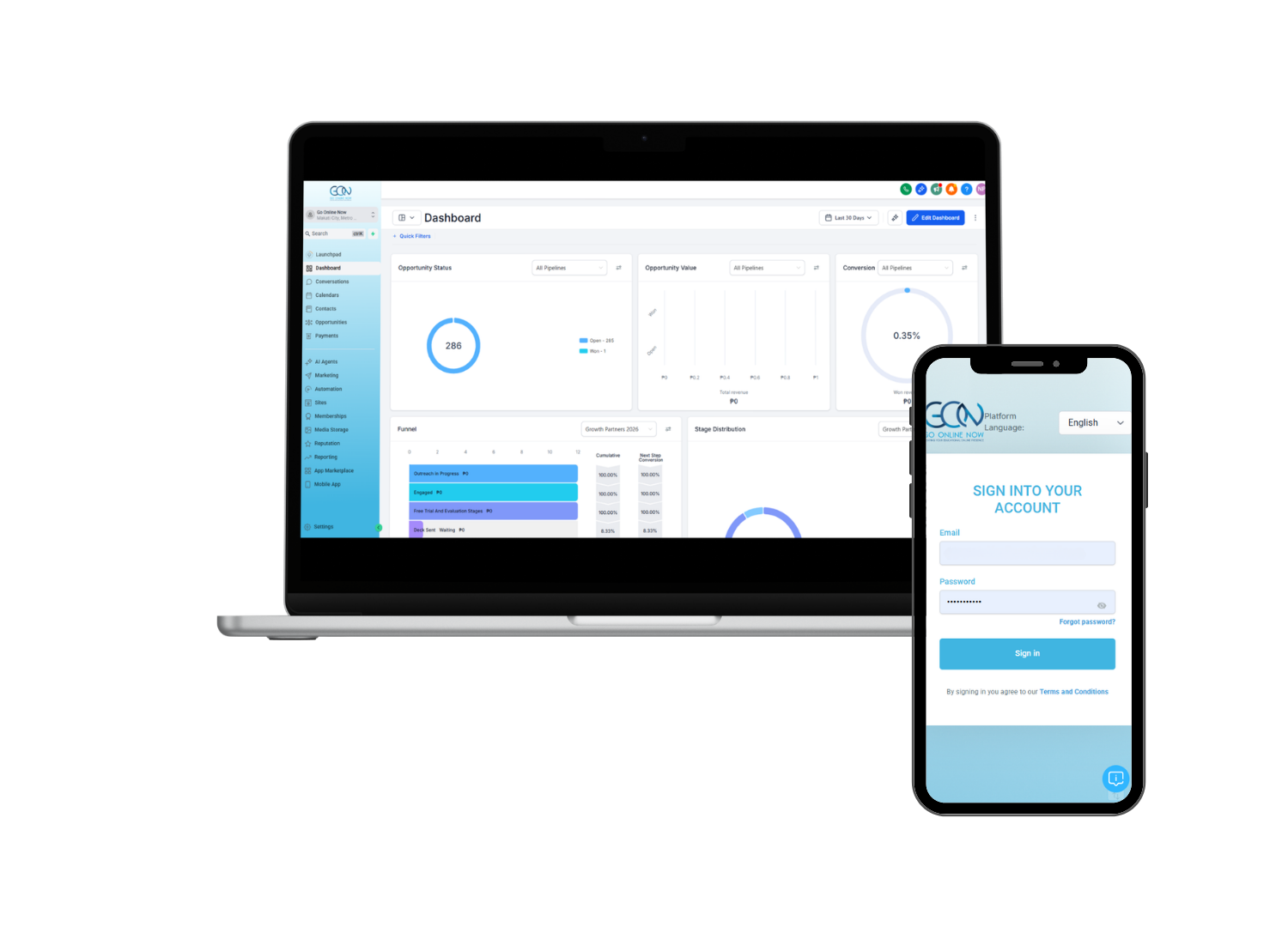 Go Online Now-Connect CRM Dashboard
