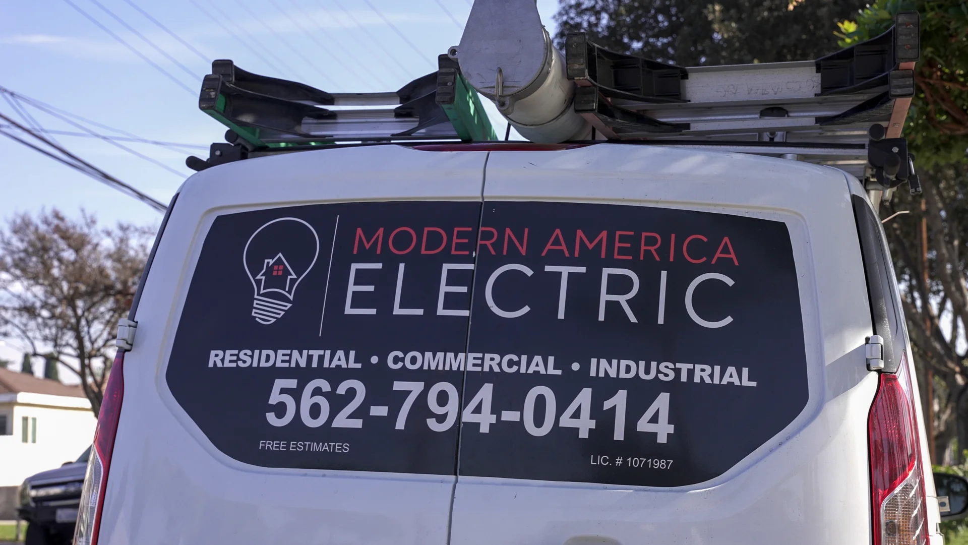 Modern America Electric branded work truck on site