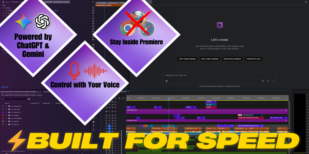 hat Video Pro built for speed inside Premiere Pro, no browser switching fast video editing Premiere speed up workflow with AI