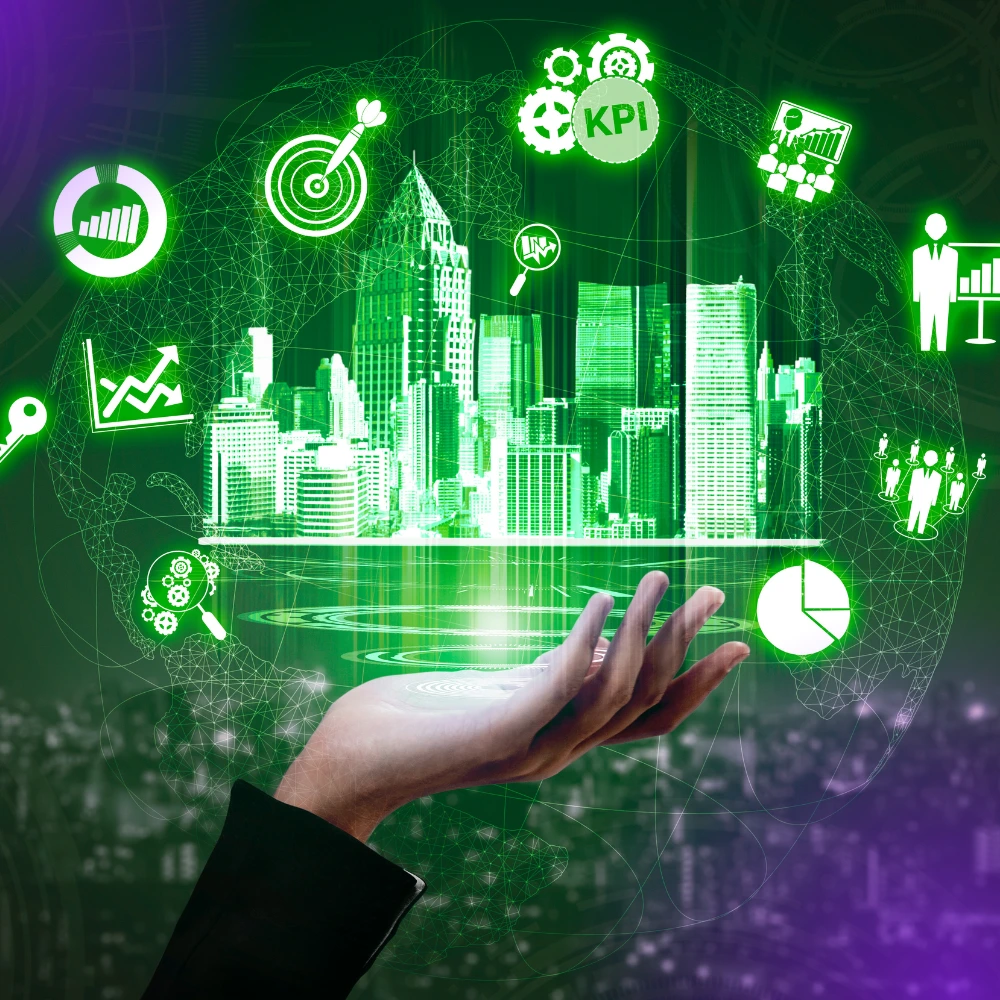 Acker-Tech, fast reliable IT. Picture of a person holding all the IT in a globe.