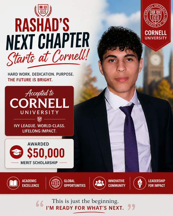 Rashad — Cornell University · $50,000/yr saved in tuition