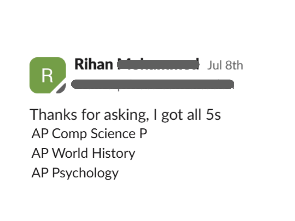 RIHAN M. -- AP CS PRINCIPLES, WORLD HISTORY, PSYCHOLOGY screenshot