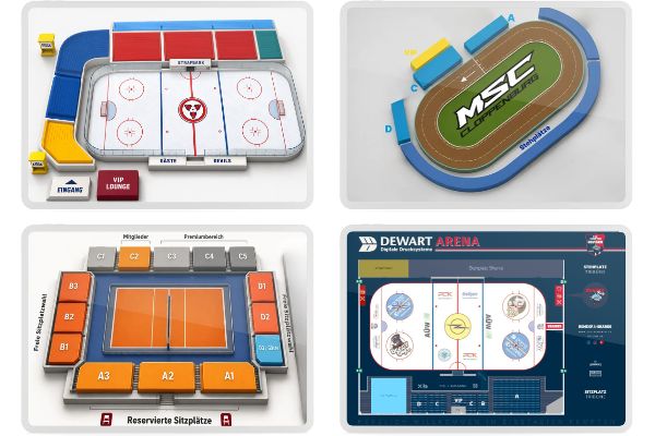 Beispiele für Sitzplatz- und Bereichspläne verschiedener Sportstätten