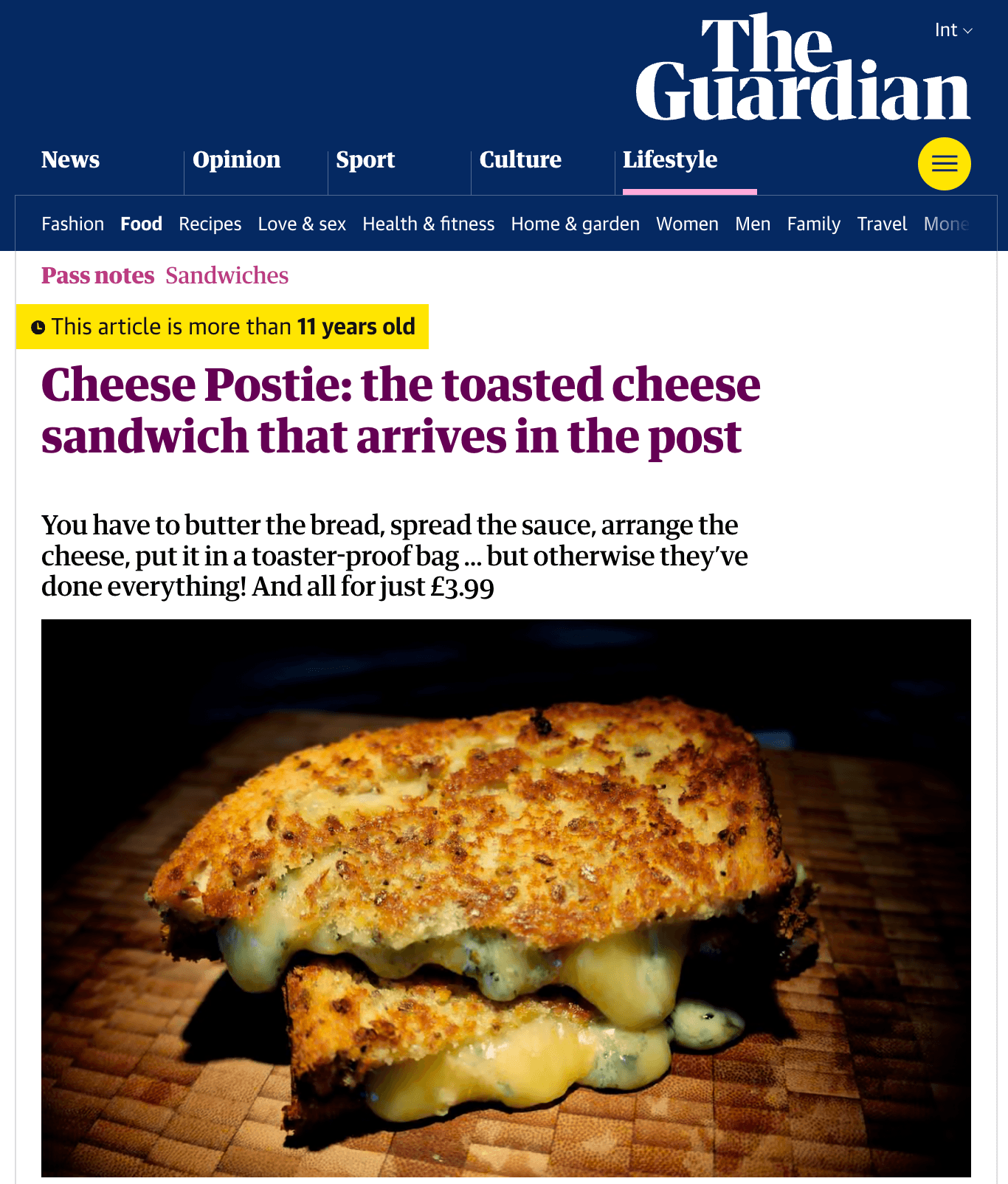 The Guardian coverage of the grilled cheese subscription
