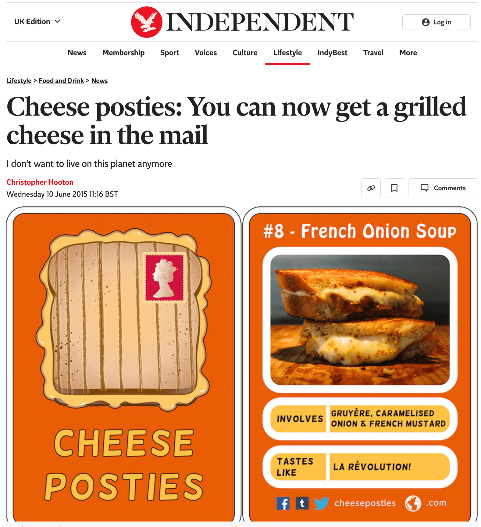 The Independent coverage of the grilled cheese subscription
