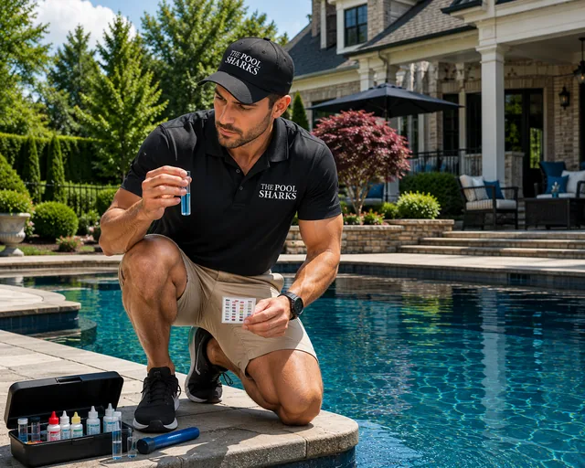 Pool technician testing water chemistry