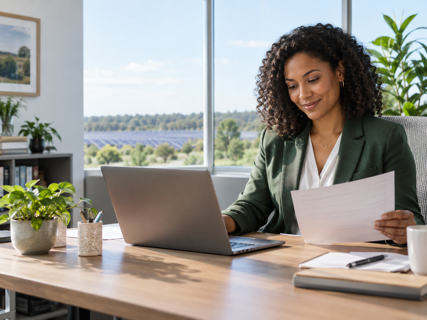 Business owner reviewing commercial energy information