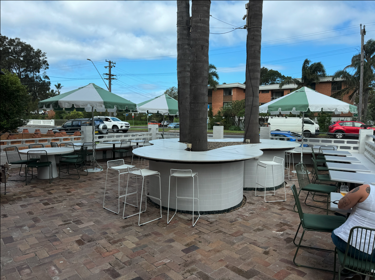 Mosaic tiled benchtop and seating area, Andies restaurant — Thirroul