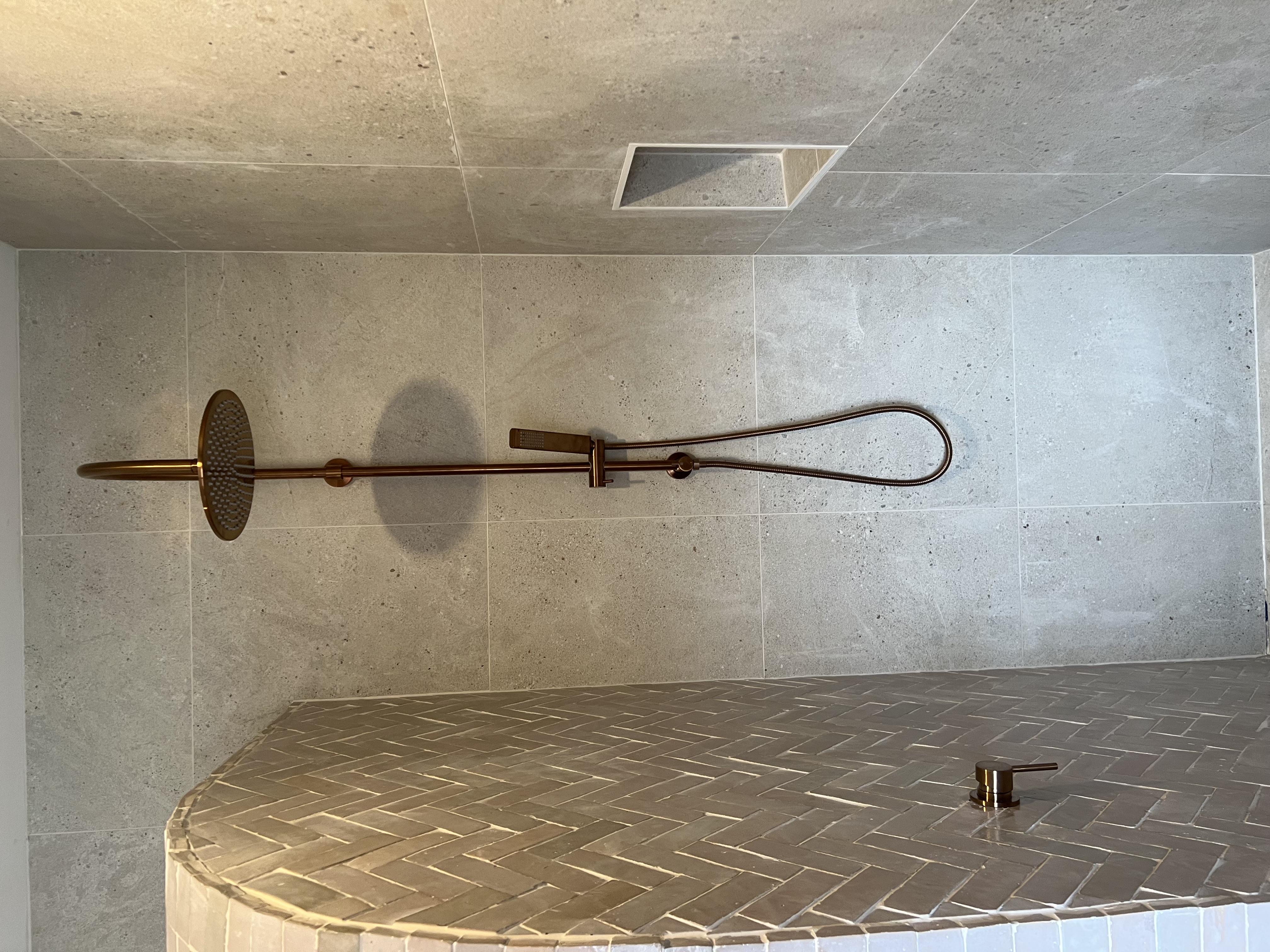 Zellige herringbone bathroom — handmade Moroccan tiles — Corrimal