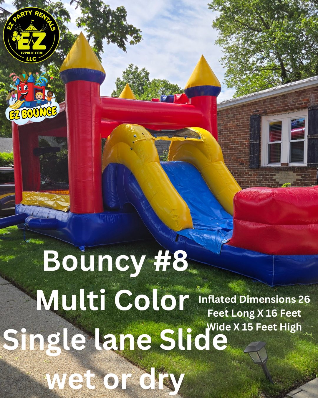 Bouncy #8 Multi Color Single Lane Slide rental Long Island