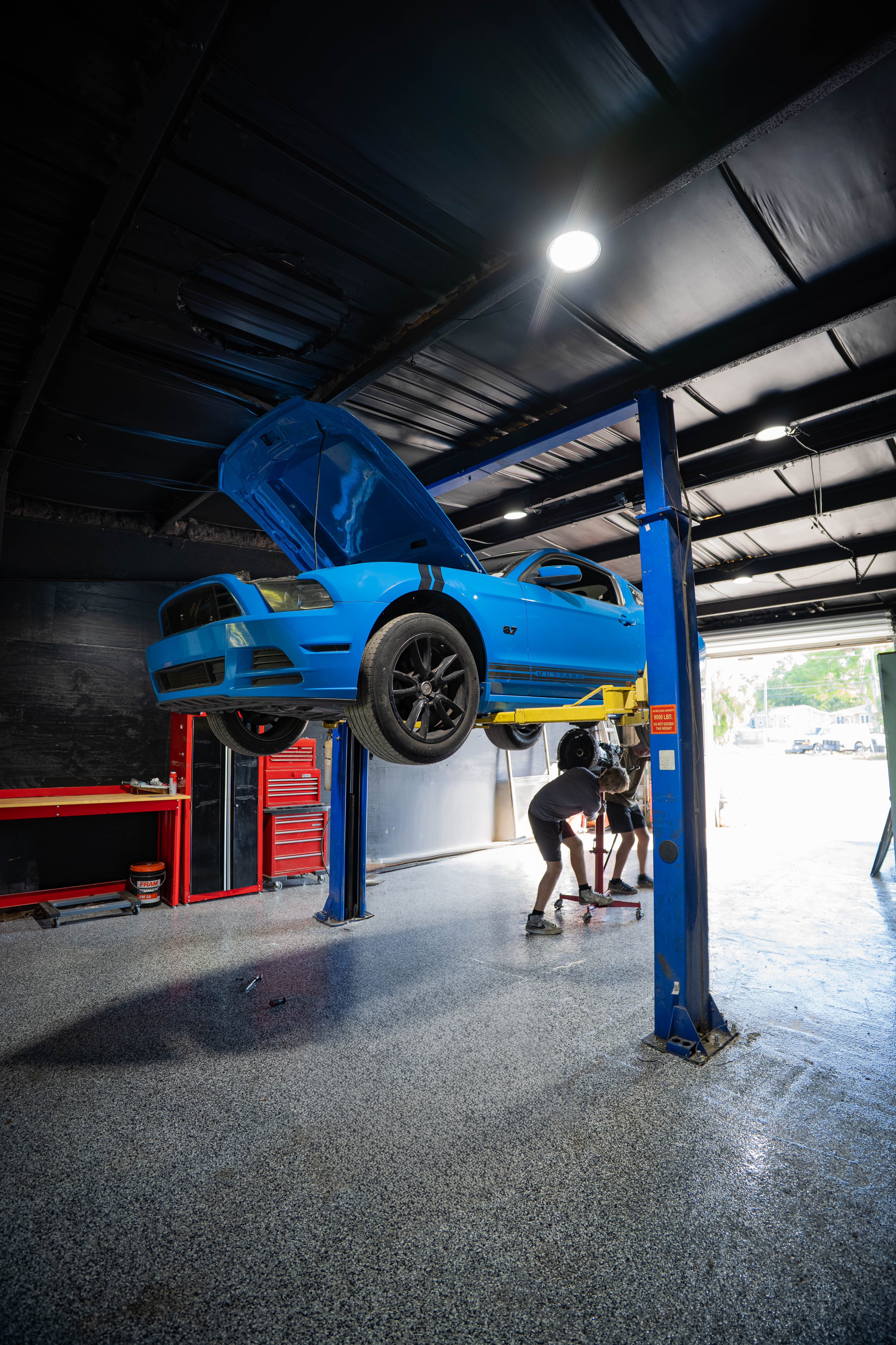 Sports car on lift