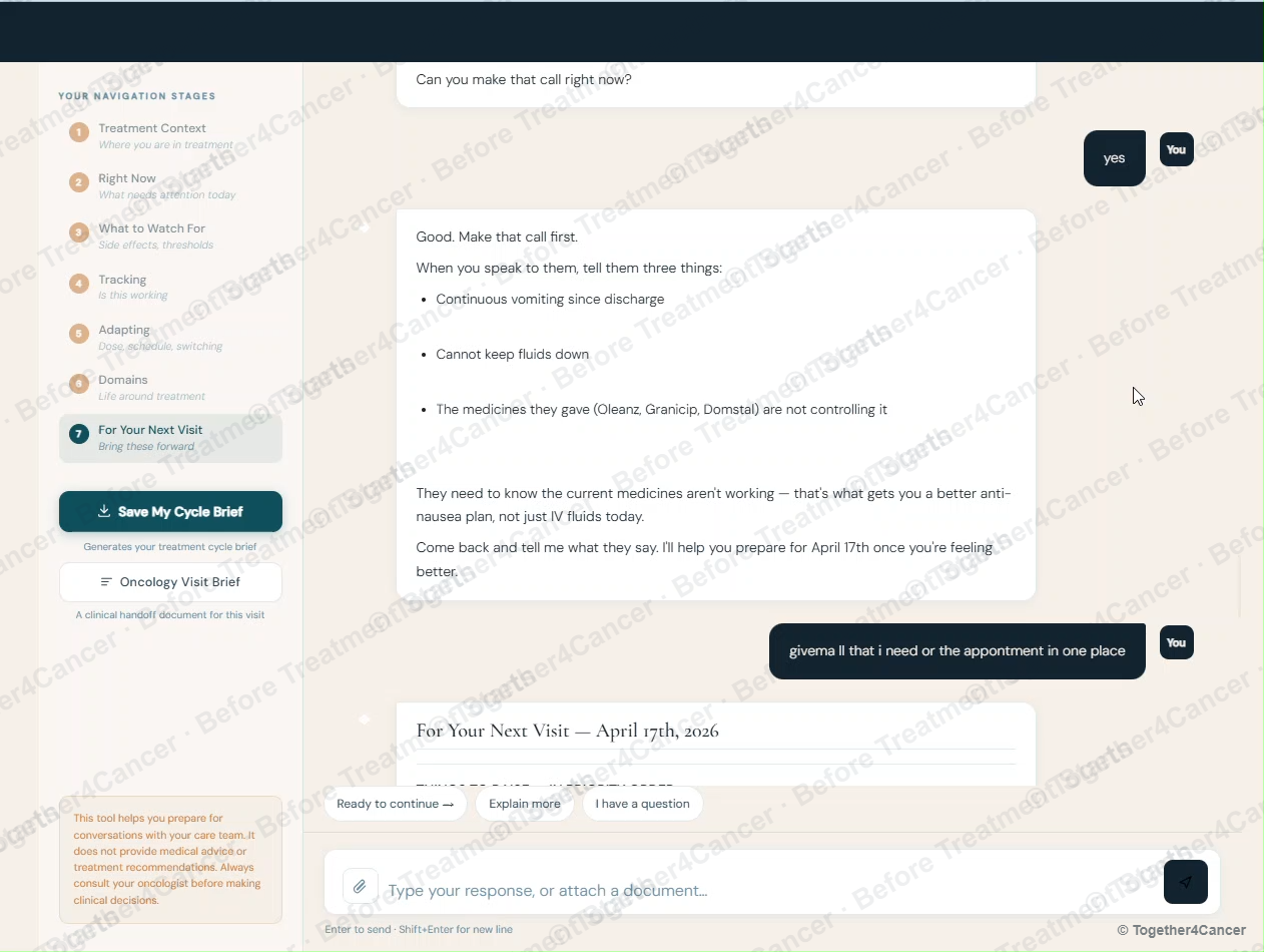 Specific guidance: 'Make that call first. When you speak to them, tell them three things' — followed by a numbered list of what to say. The user replies asking for everything in one place.