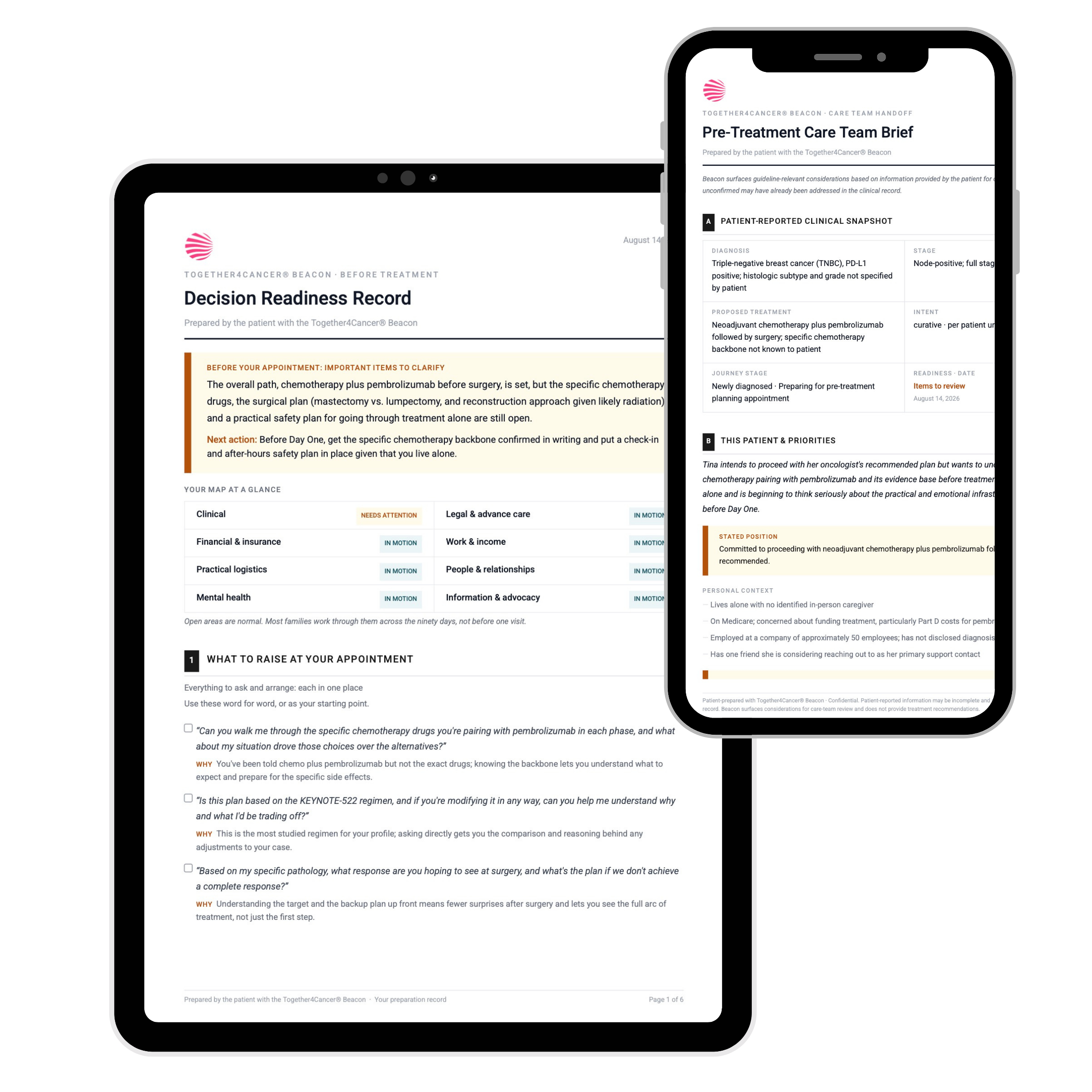 Sample Pre-Treatment Care Team Brief and Decision Readiness Record from a Beacon session