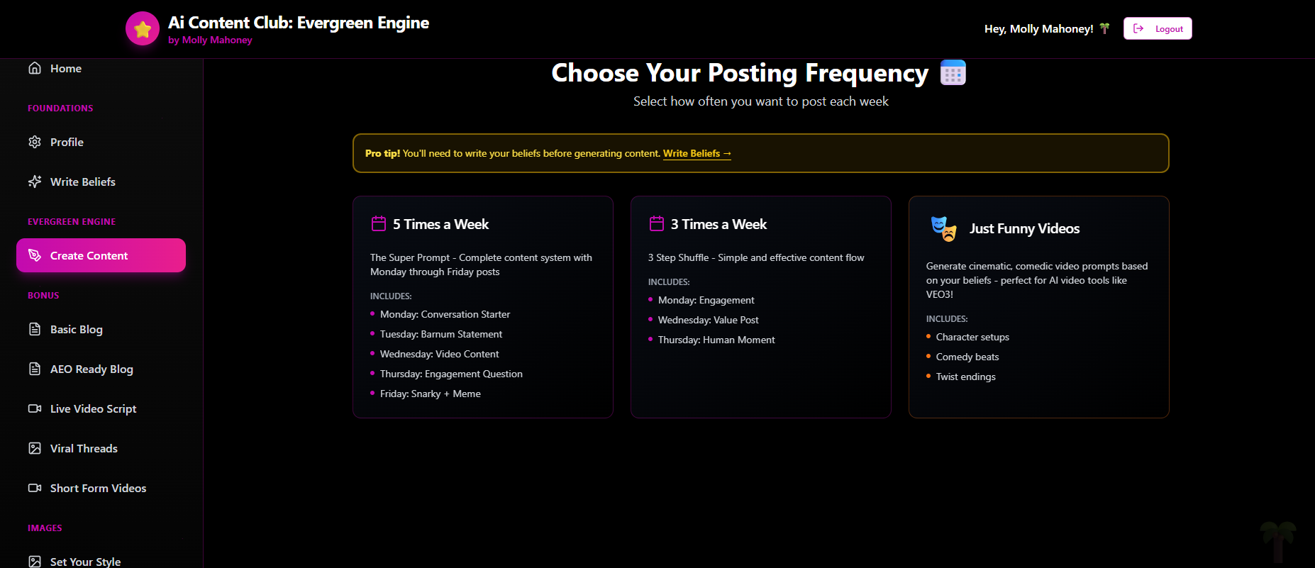 Choose your posting frequency inside the Spotlight Engine
