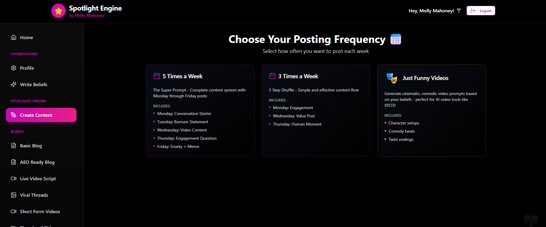 Choose your posting frequency inside the Spotlight Engine