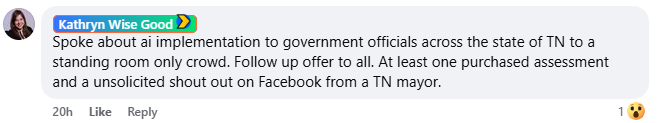 Comment from Kathryn Wise Good about speaking to Tennessee government officials