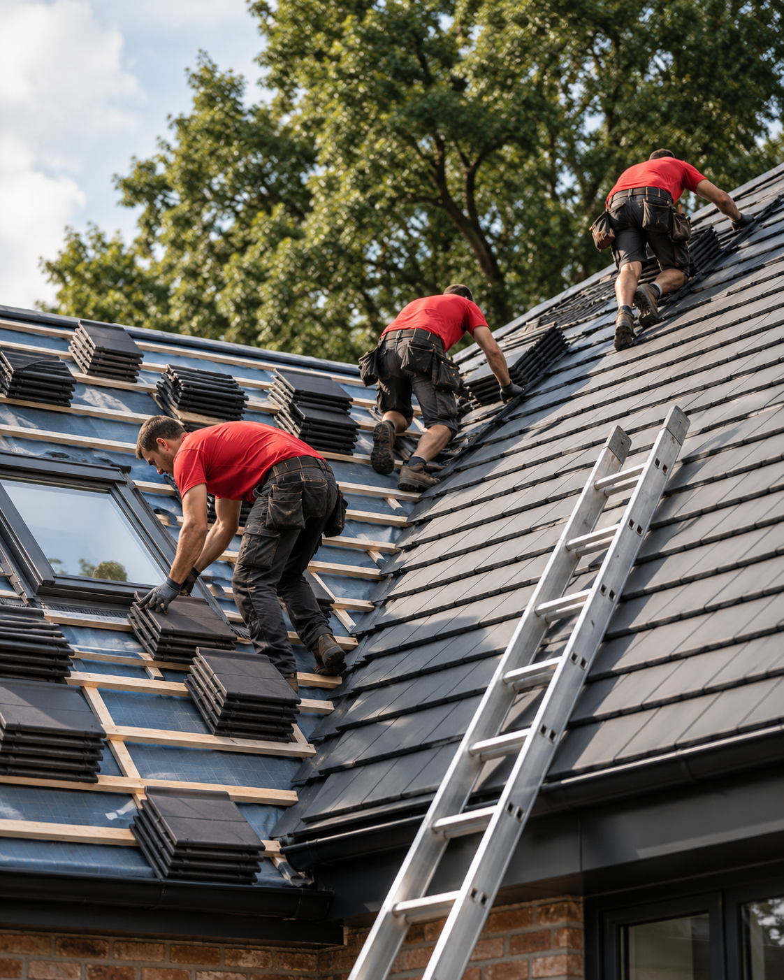 A UK home improvement installer examining a residential property exterior during a site survey