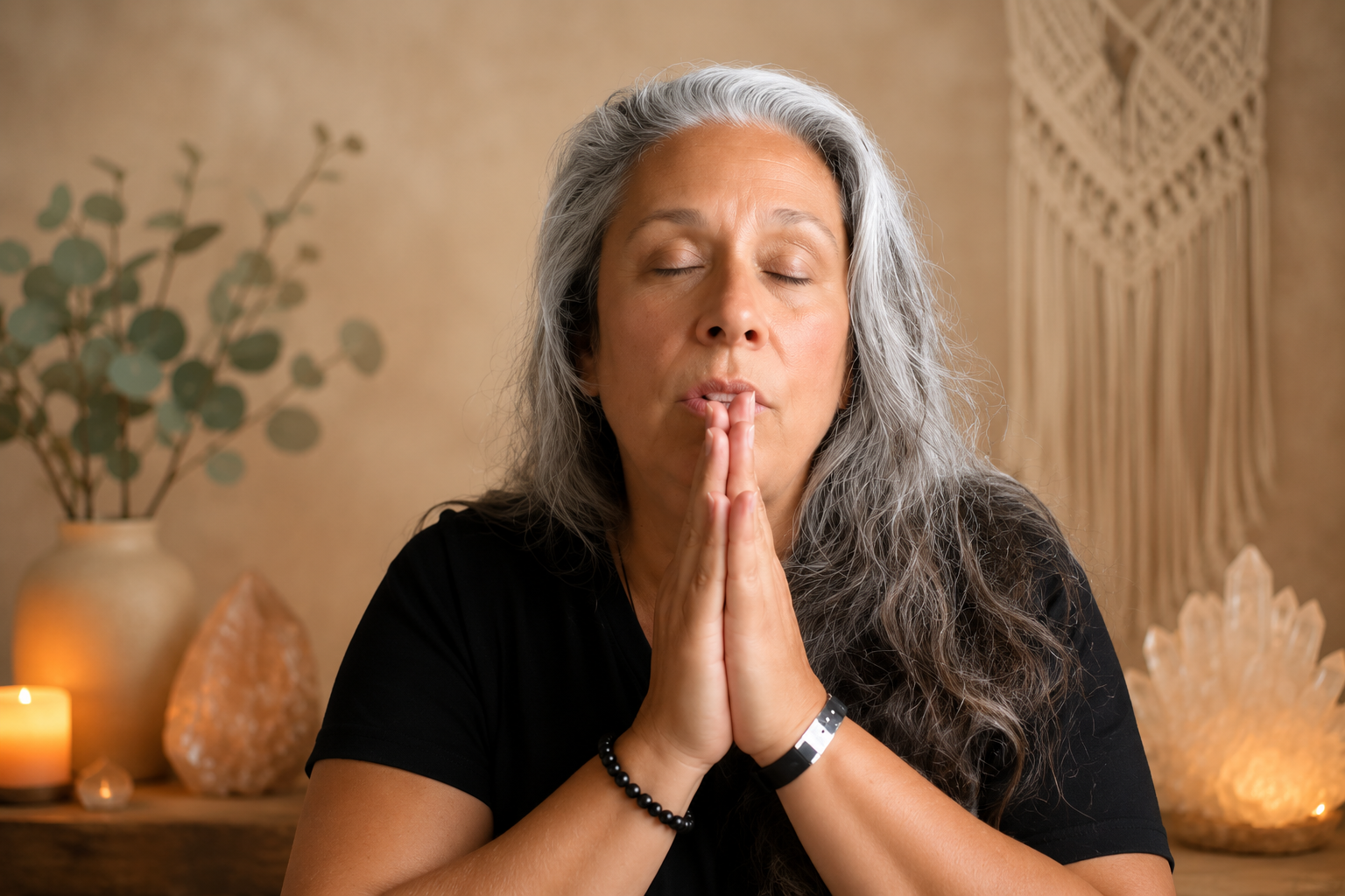 Jodi Jones with hands in prayer position