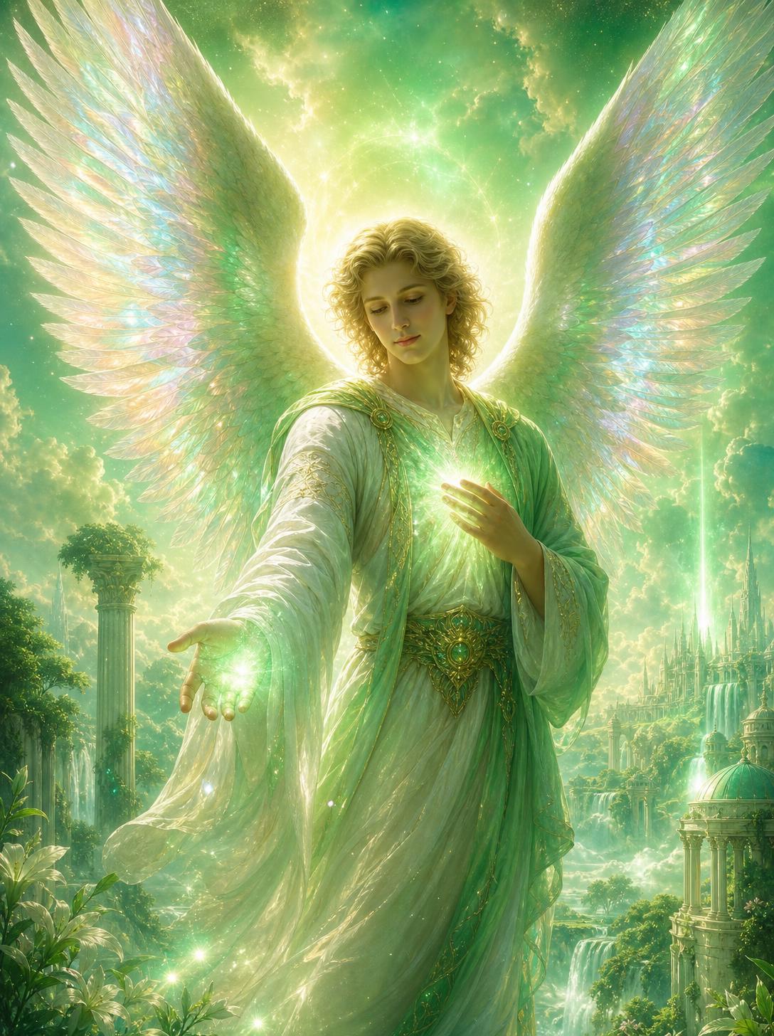 Archangel Raphael in emerald green healing light