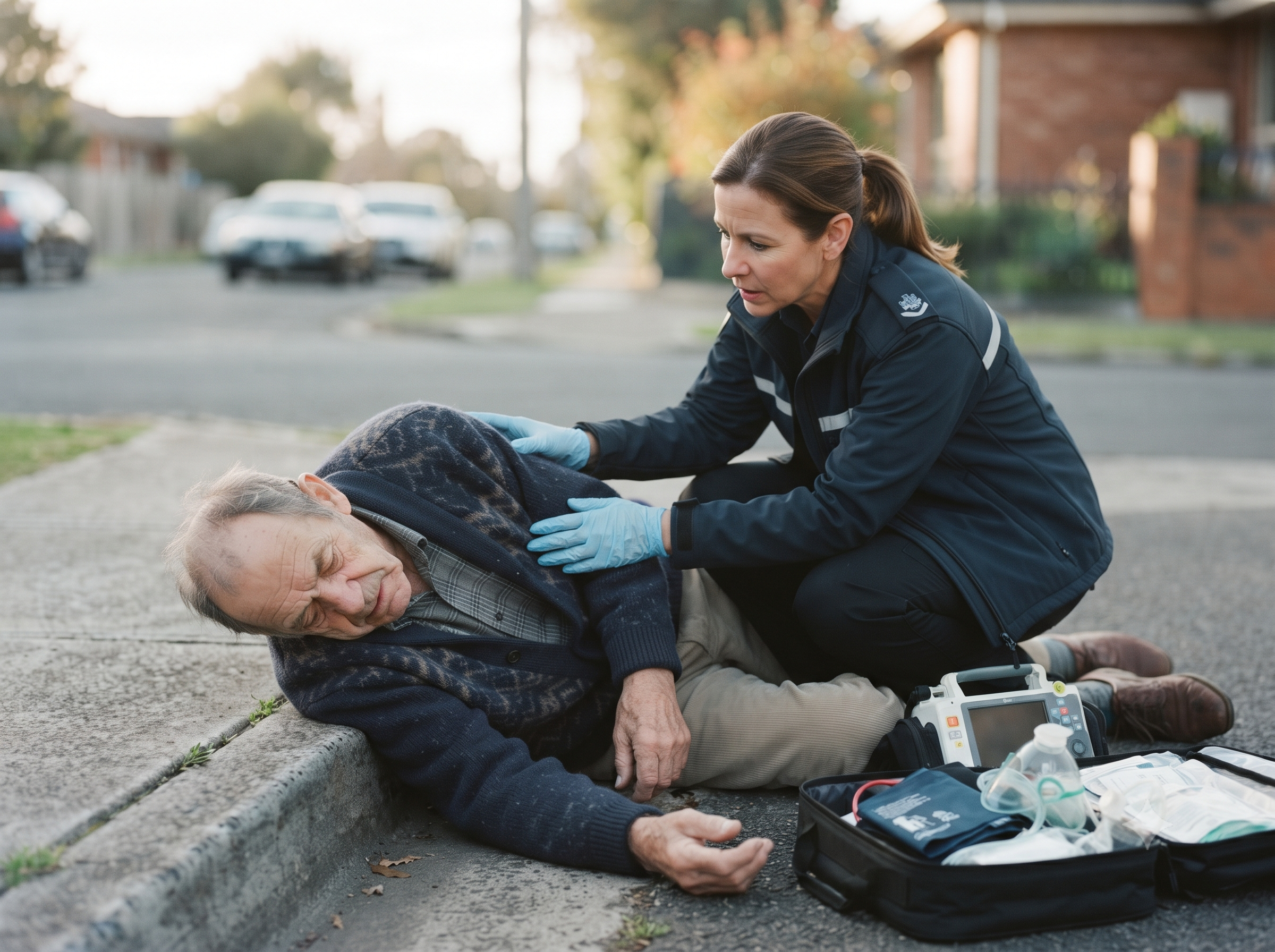 Elderly man being helped by good samaritan