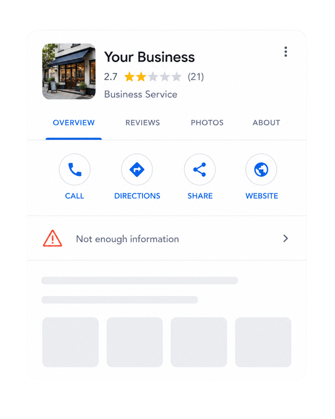 Before Google Business Profile frame with incomplete information