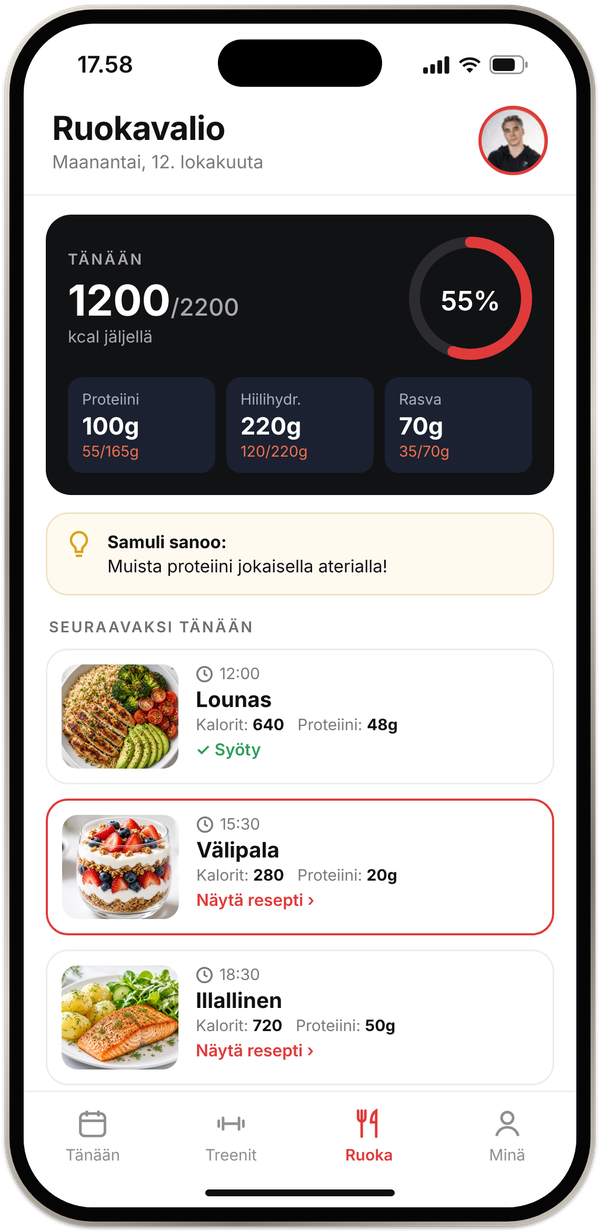 Ateriasuunnitelma sovelluksessa