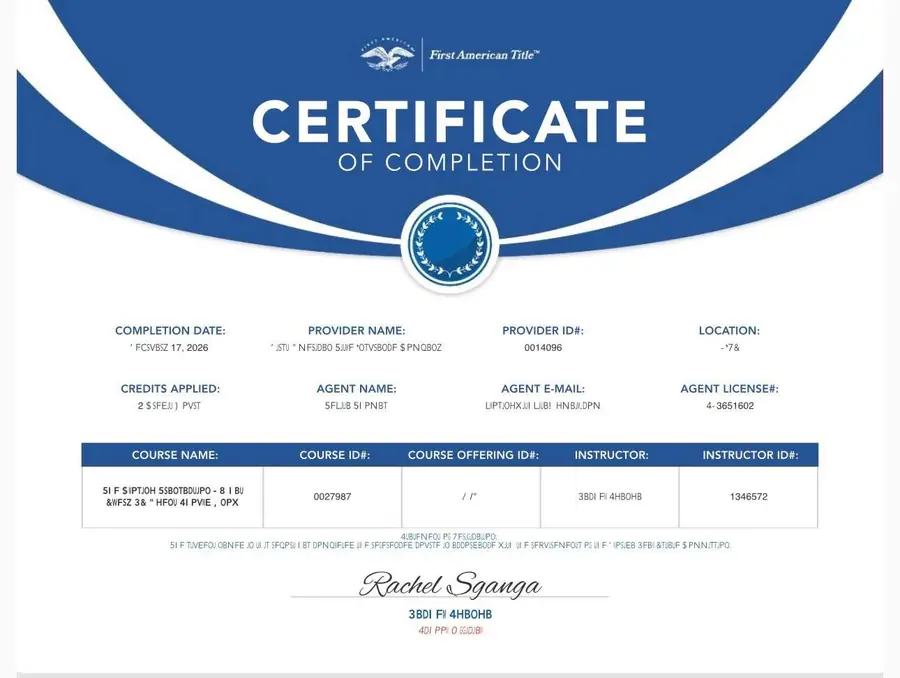 First American Title certificate of completion for Tekita Thomas