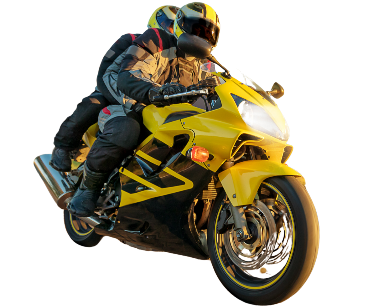 A Motorcycle rider is riding his yellow motorcycle along with his pillion after completing motorcycle registration service