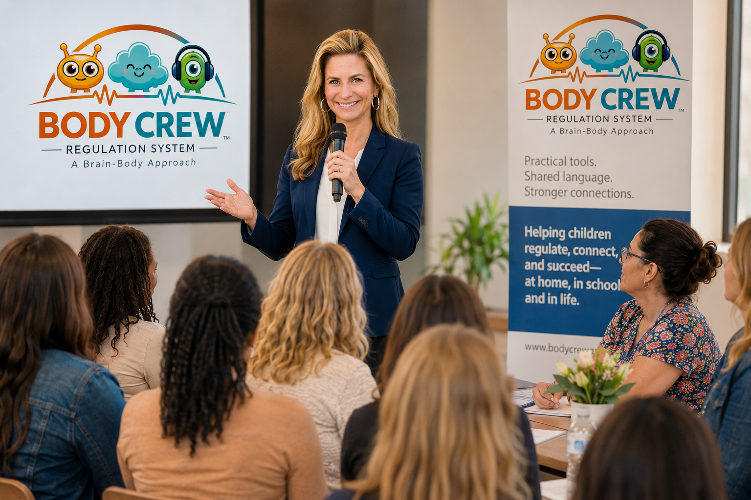 Dr. Carol Leibovich-Mankes presenting the Body Crew Regulation System to a group of educators