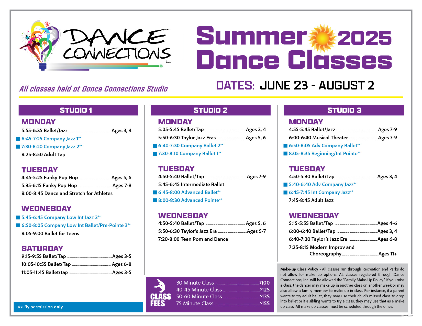 Summer Class Schedule