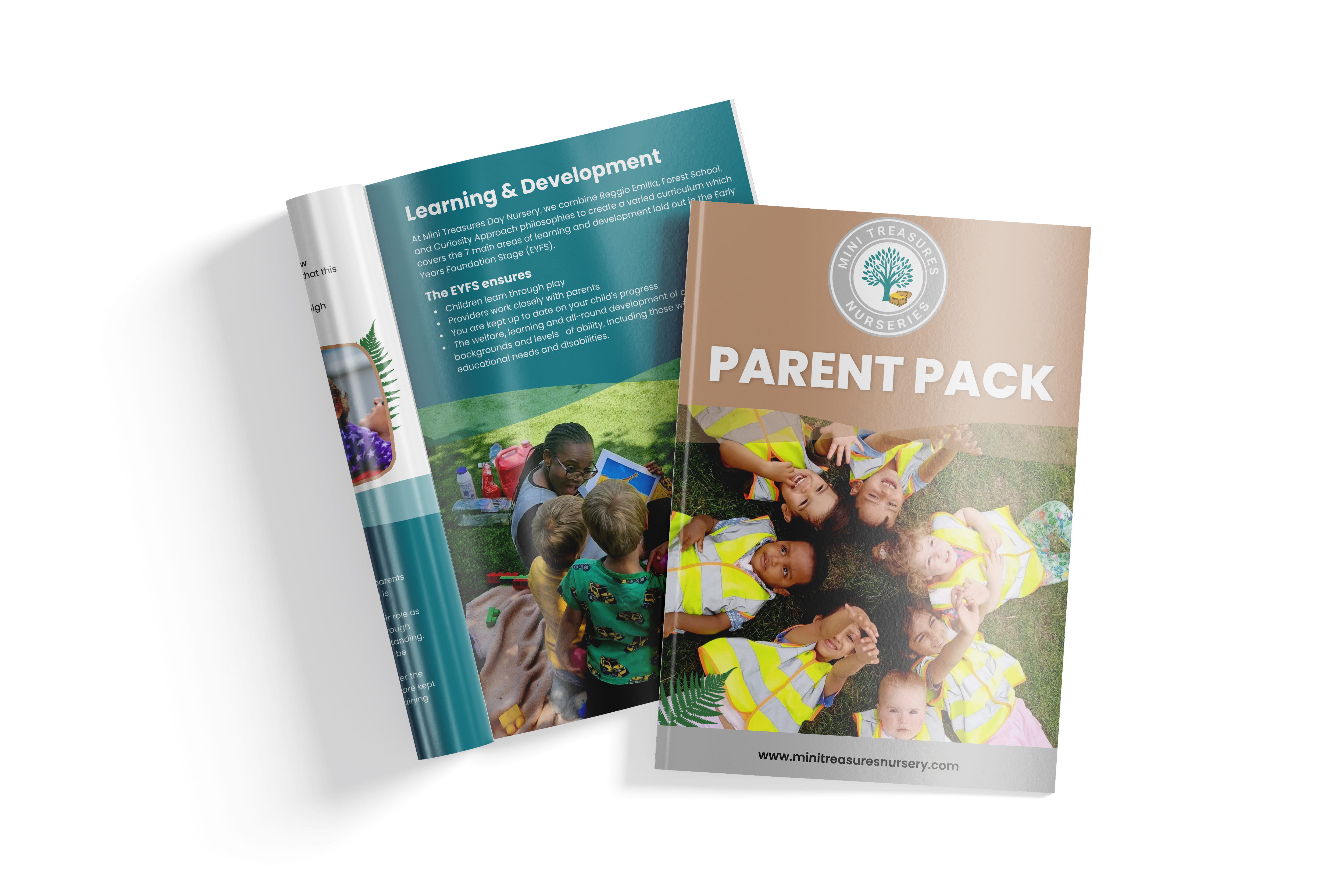 Parent reading pack explaining Reggio Emilia Inspired and highlights at Mini Treasures Nurseries