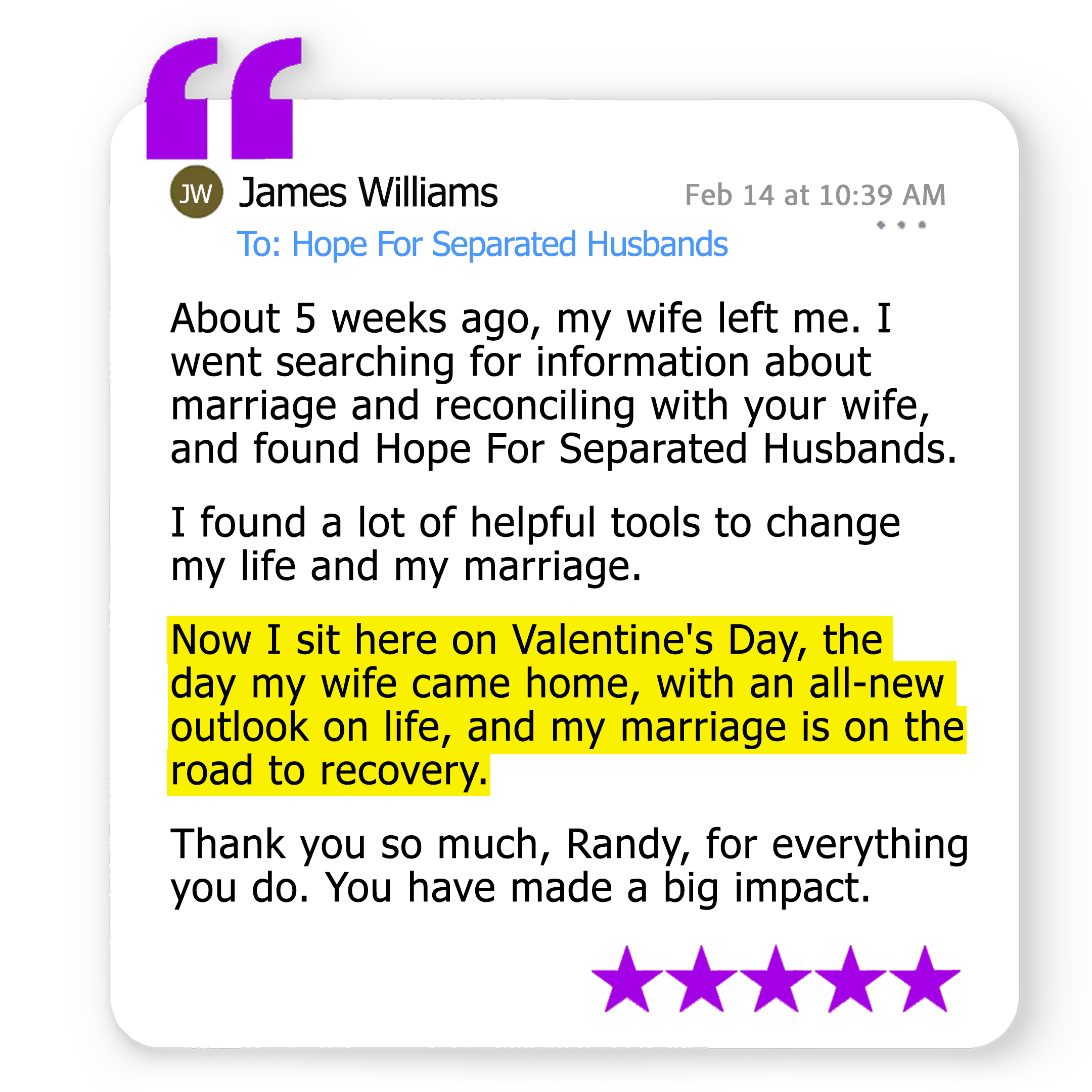 James — Marriage on the road to recovery