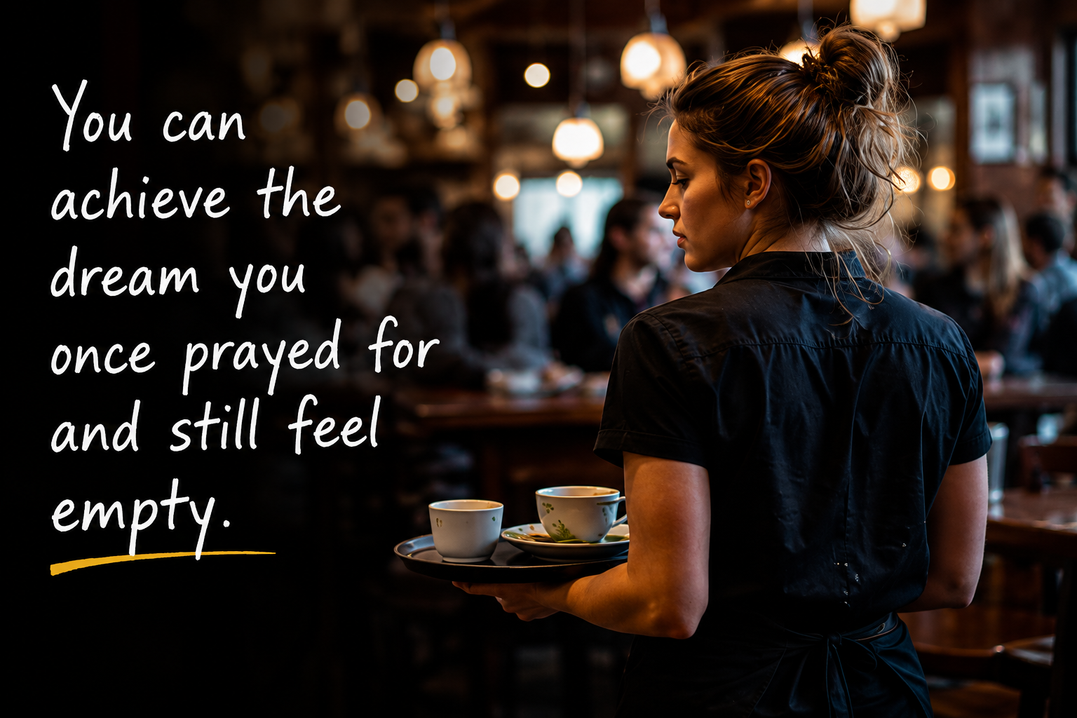 Unfulfilled waitress in restaurant