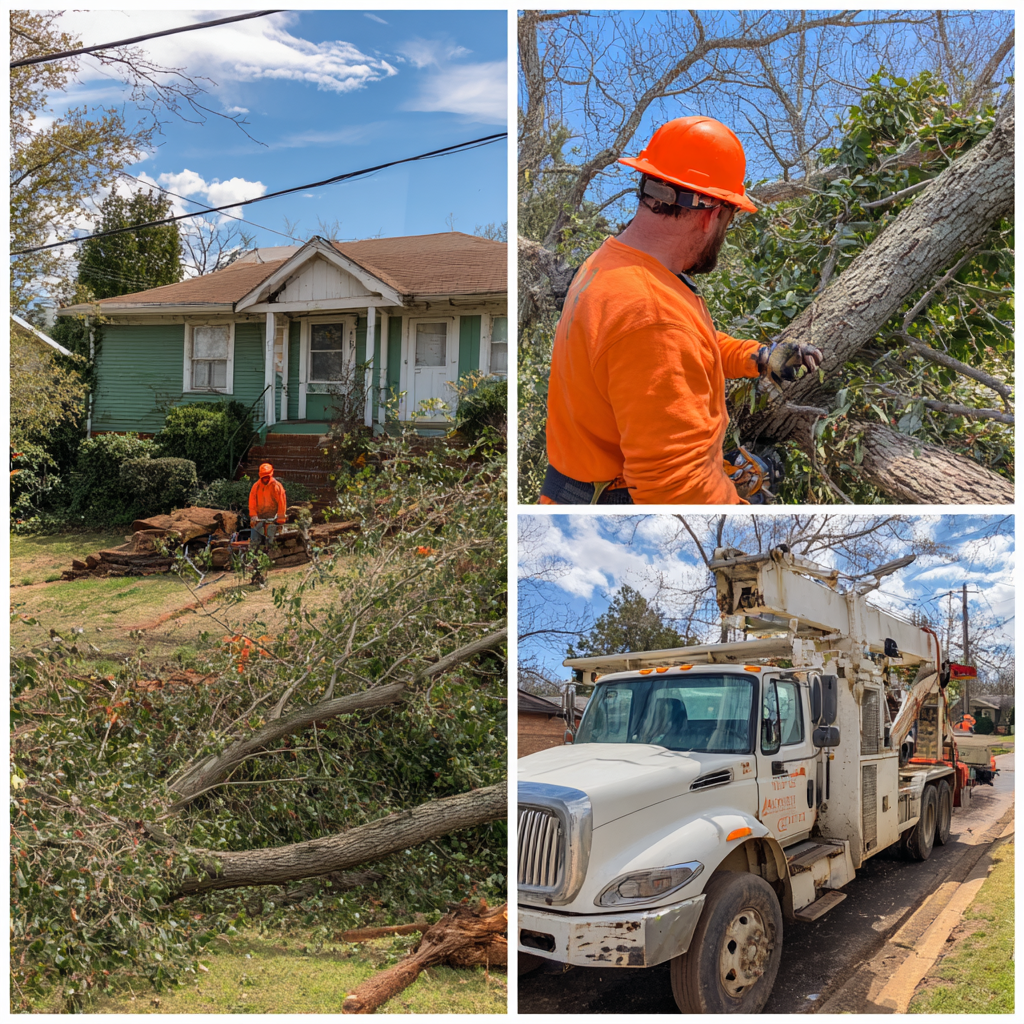 Tree service crew working in a residential yard in San Jose California