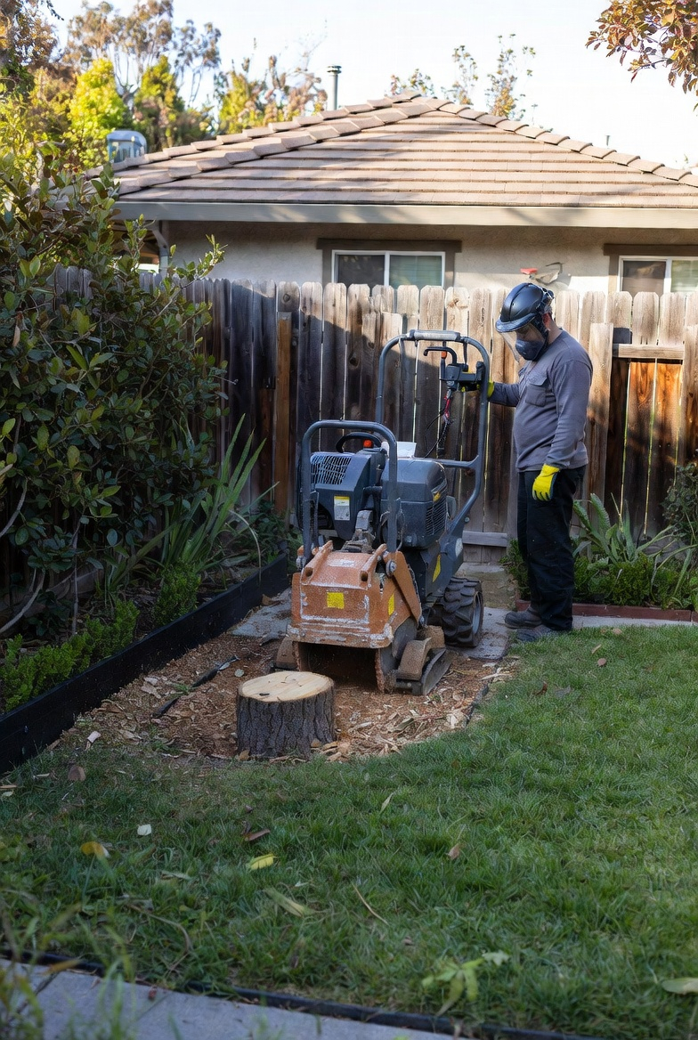 Tree stump grinding work to remove a stump and reclaim yard space