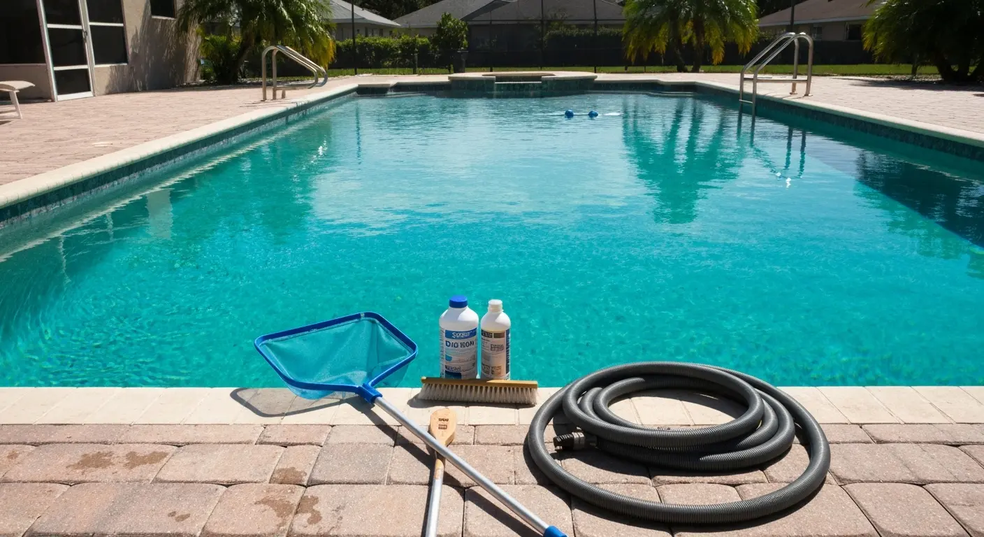 Pool cleaning service in action