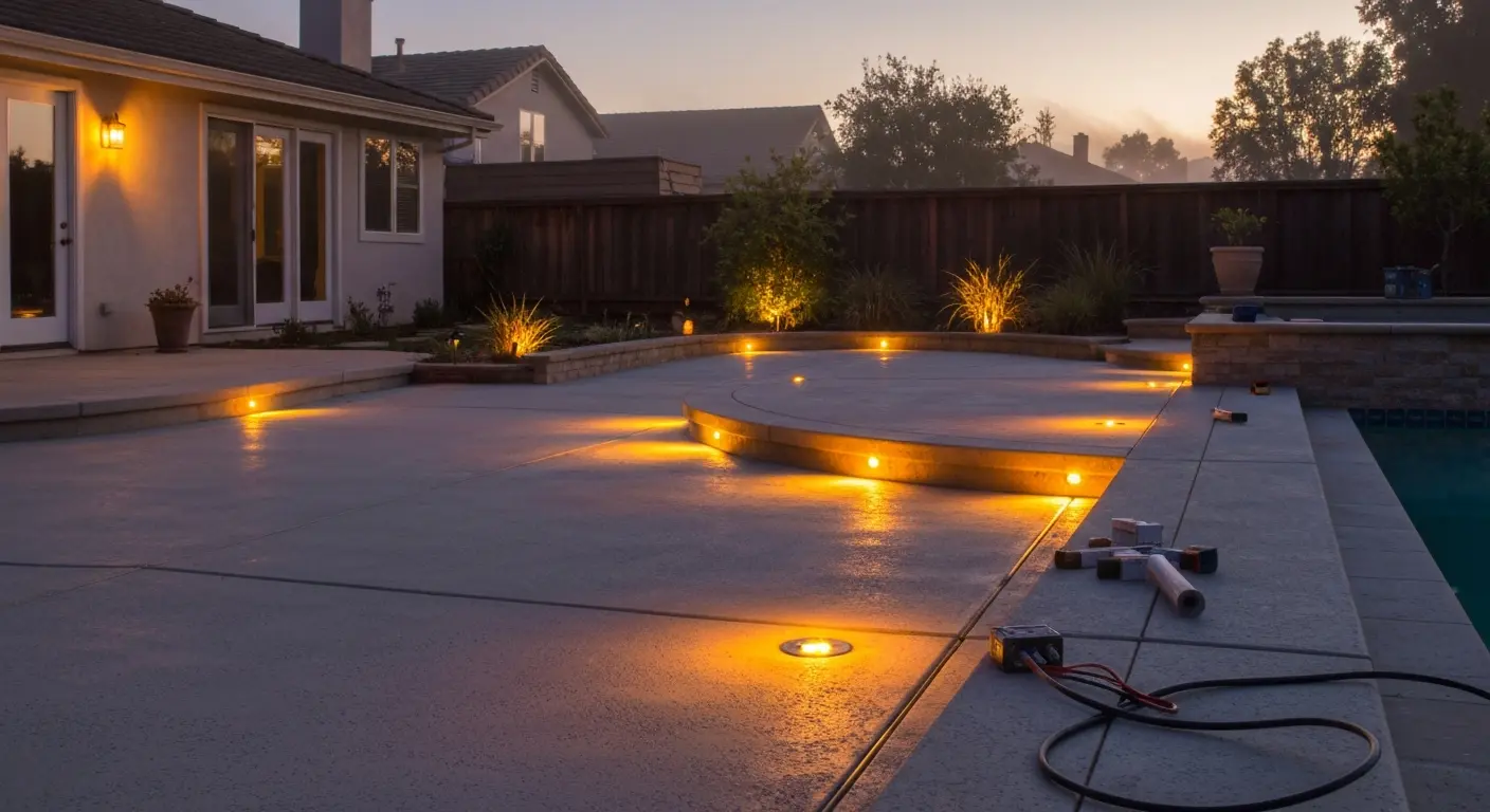 Pool deck and lighting installation