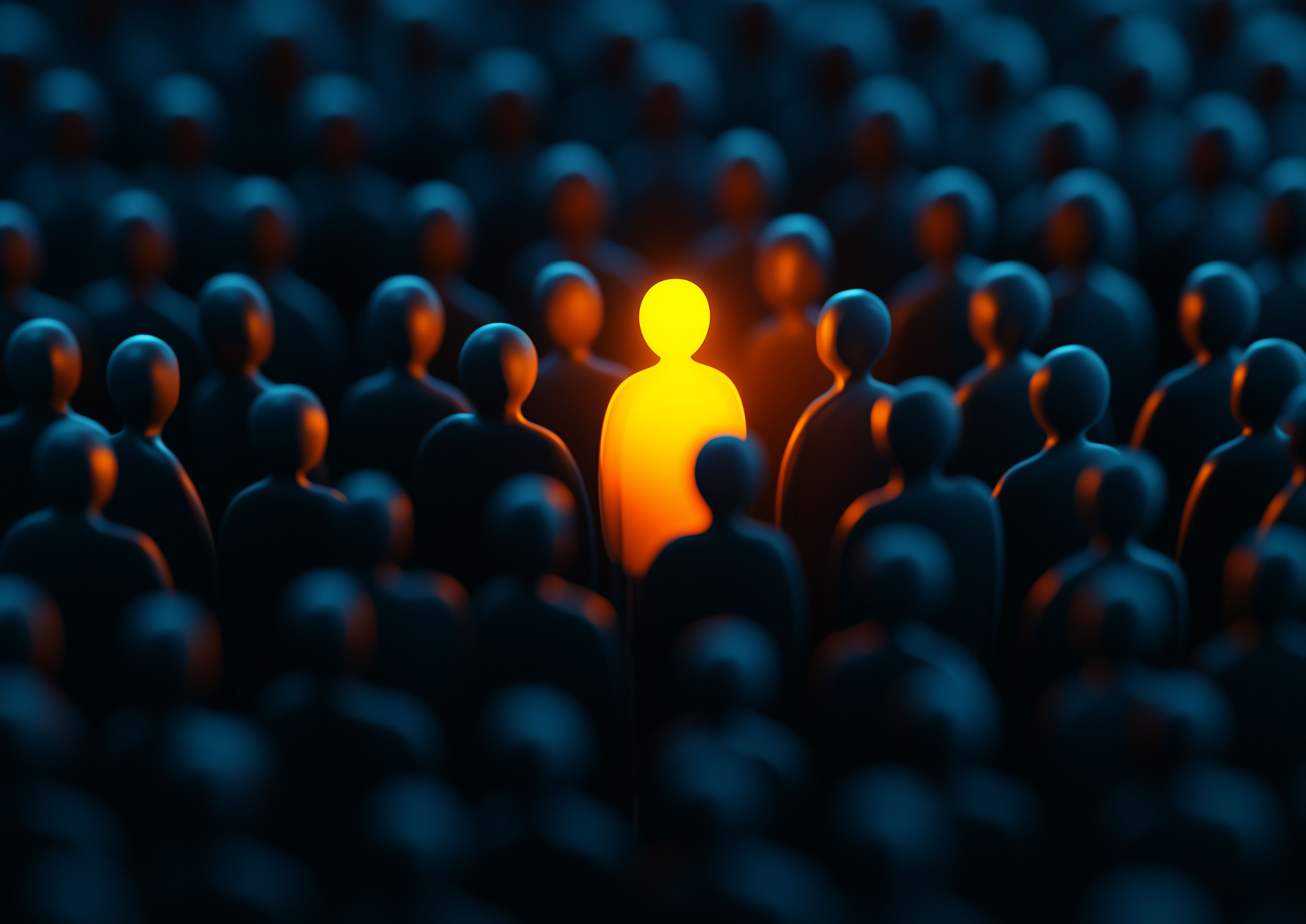One glowing figure standing out in a crowd