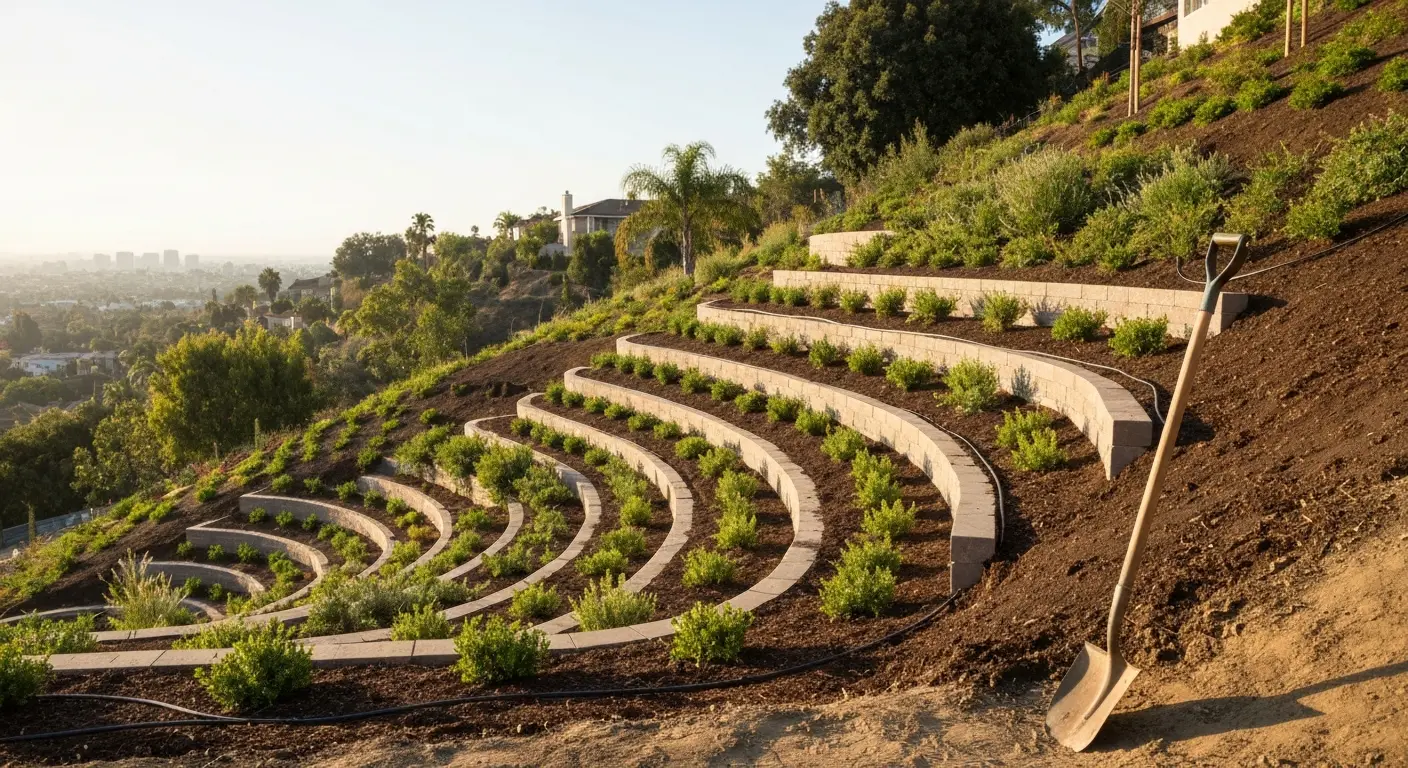 Studio City hillside landscape terracing