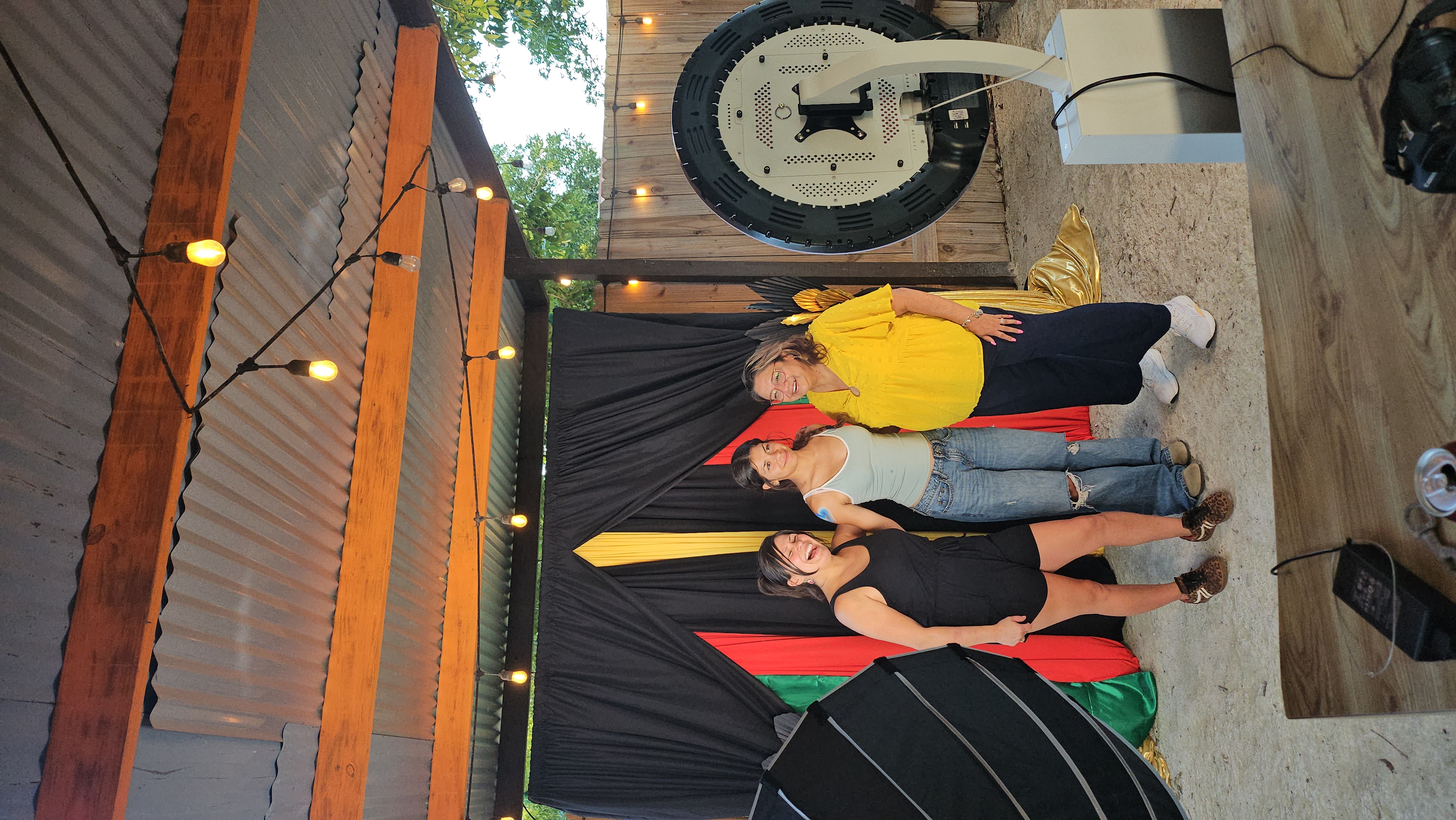 Photo booth lighting and backdrop set up before a Central Texas event
