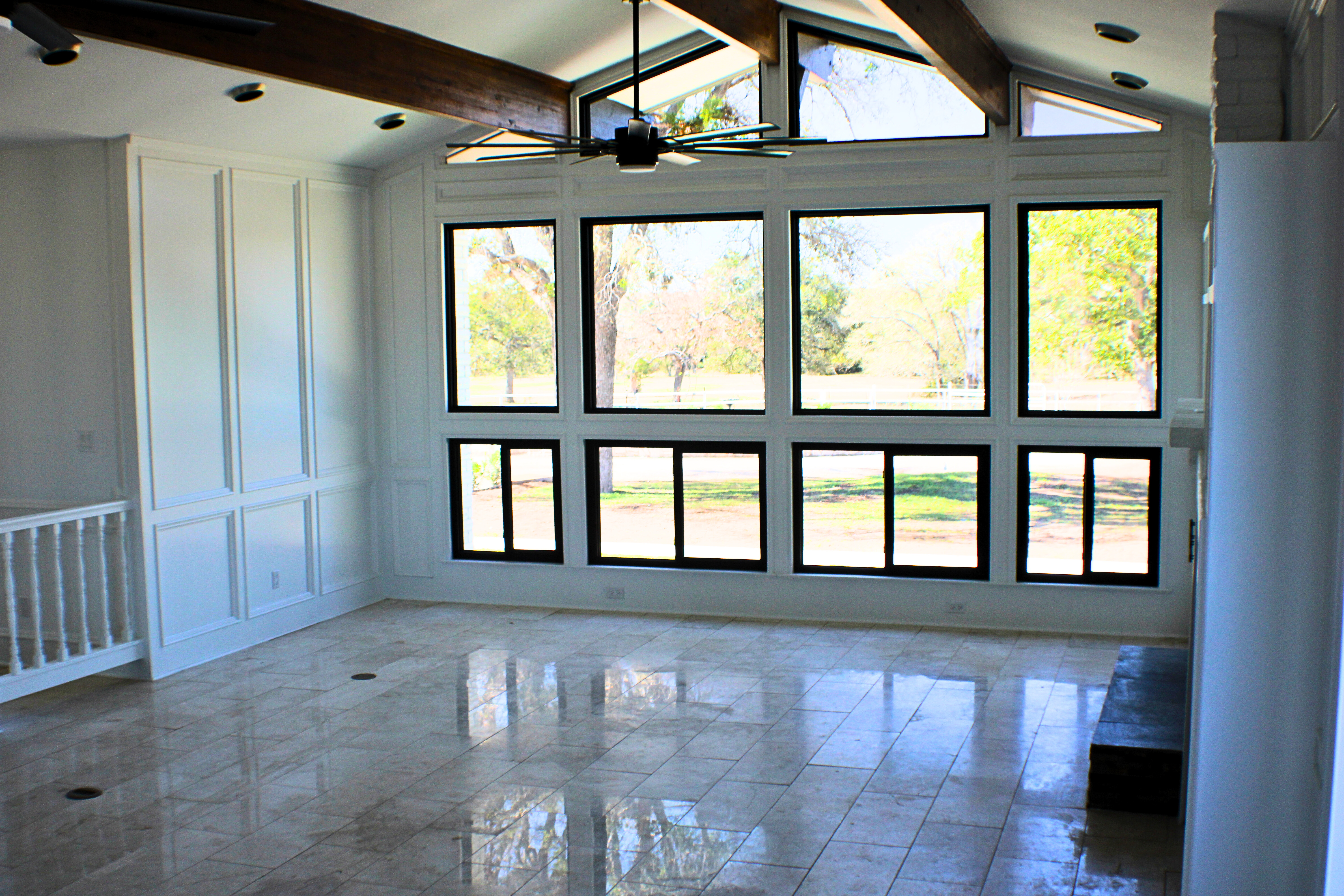 Bright living room interior photographed for a Central Texas property listing