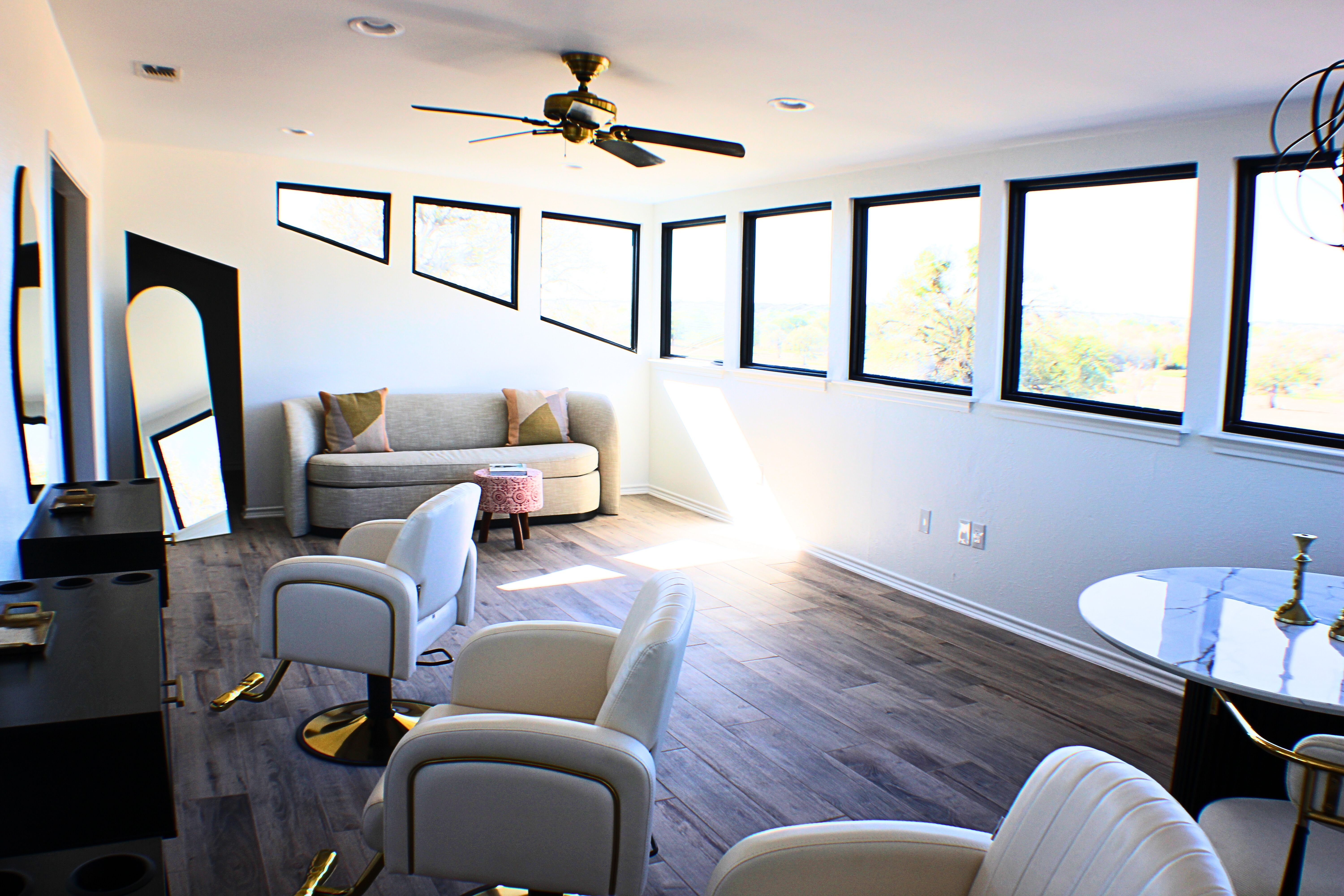 Bright commercial studio interior photographed for a Central Texas business