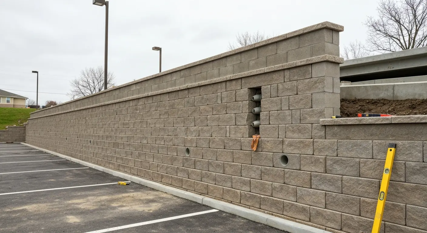 Commercial retaining wall installation